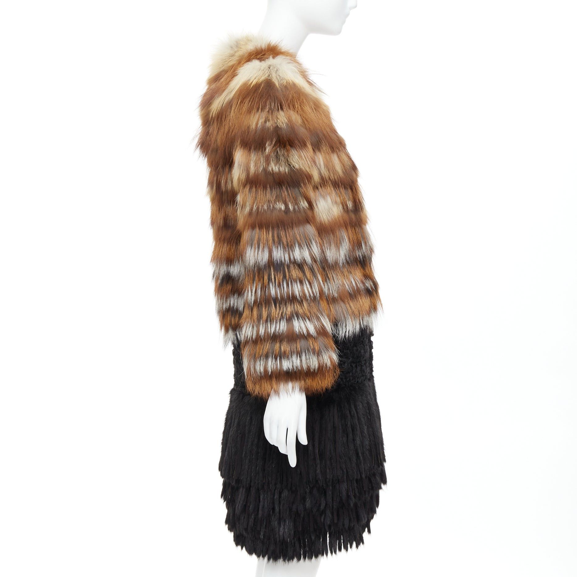Giambattista Valli GIAMBATTISTA VALLI brown black mixed fur fringe hem long coat Size S / US 4 / IT 40 - 5 Thumbnail