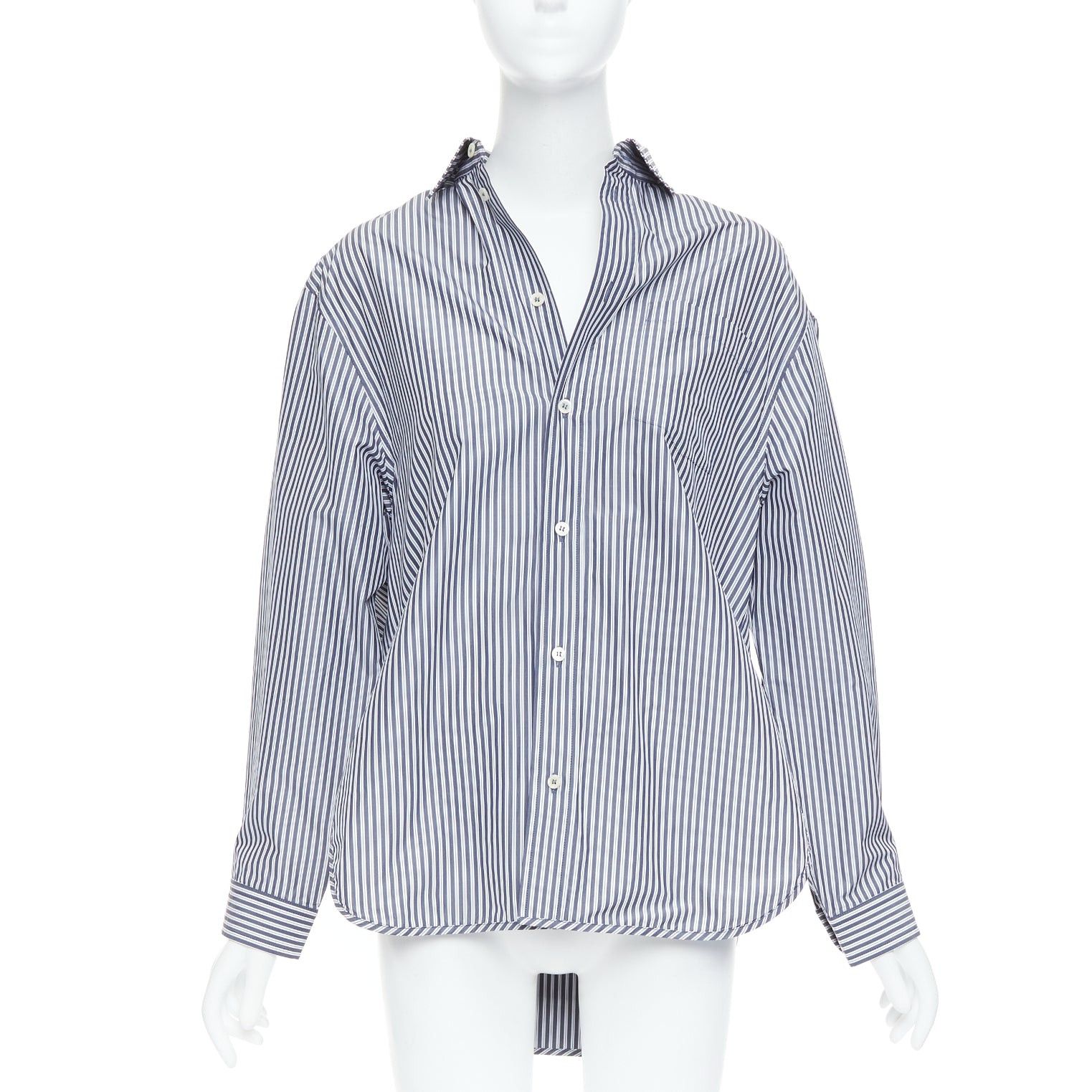 Balenciaga BALENCIAGA Demna 2016 grey cream striped 3D drop back shirt FR34 XS Size XS / US 0-2 / IT 36-38 - 3 Thumbnail