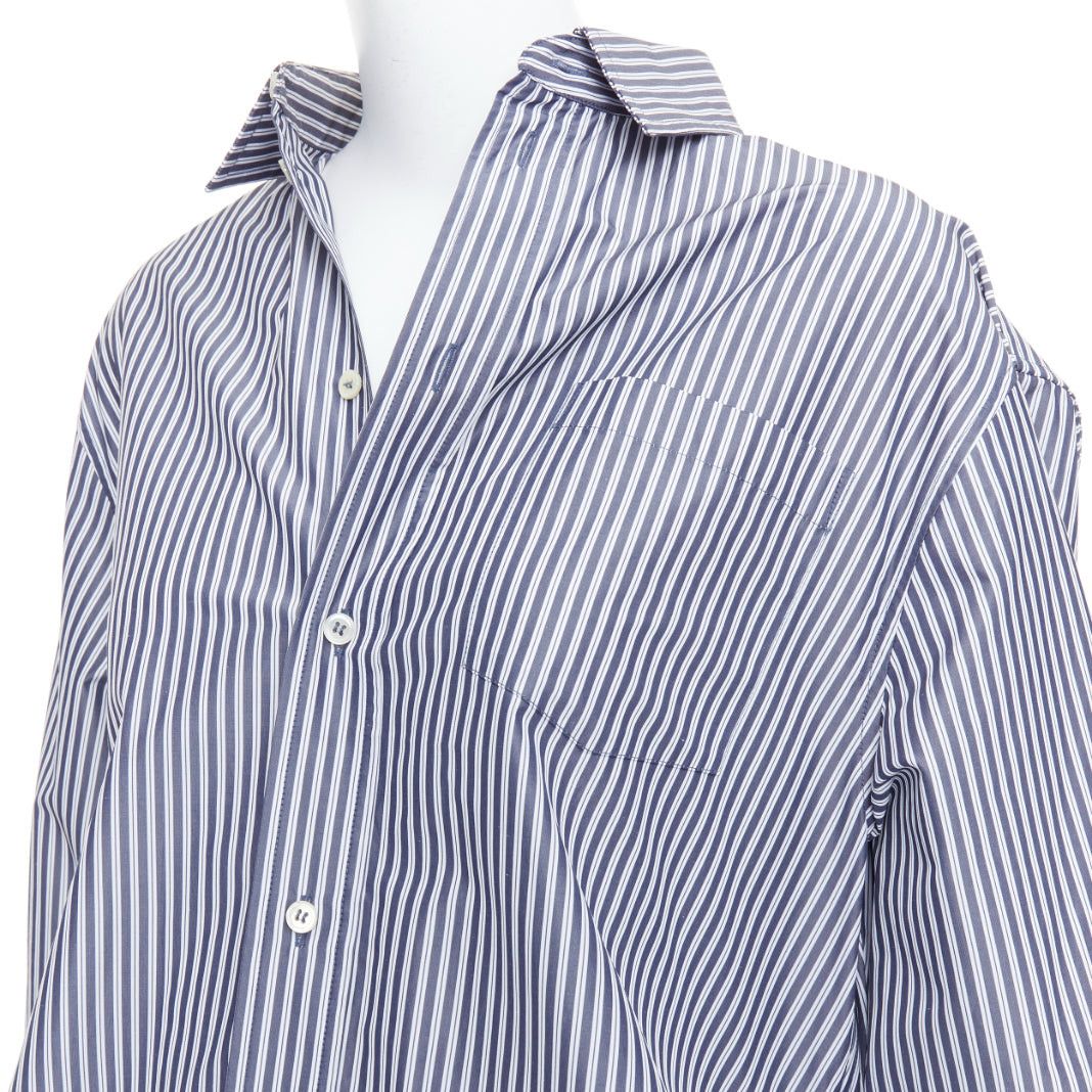 Balenciaga BALENCIAGA Demna 2016 grey cream striped 3D drop back shirt FR34 XS Size XS / US 0-2 / IT 36-38 - 7 Thumbnail