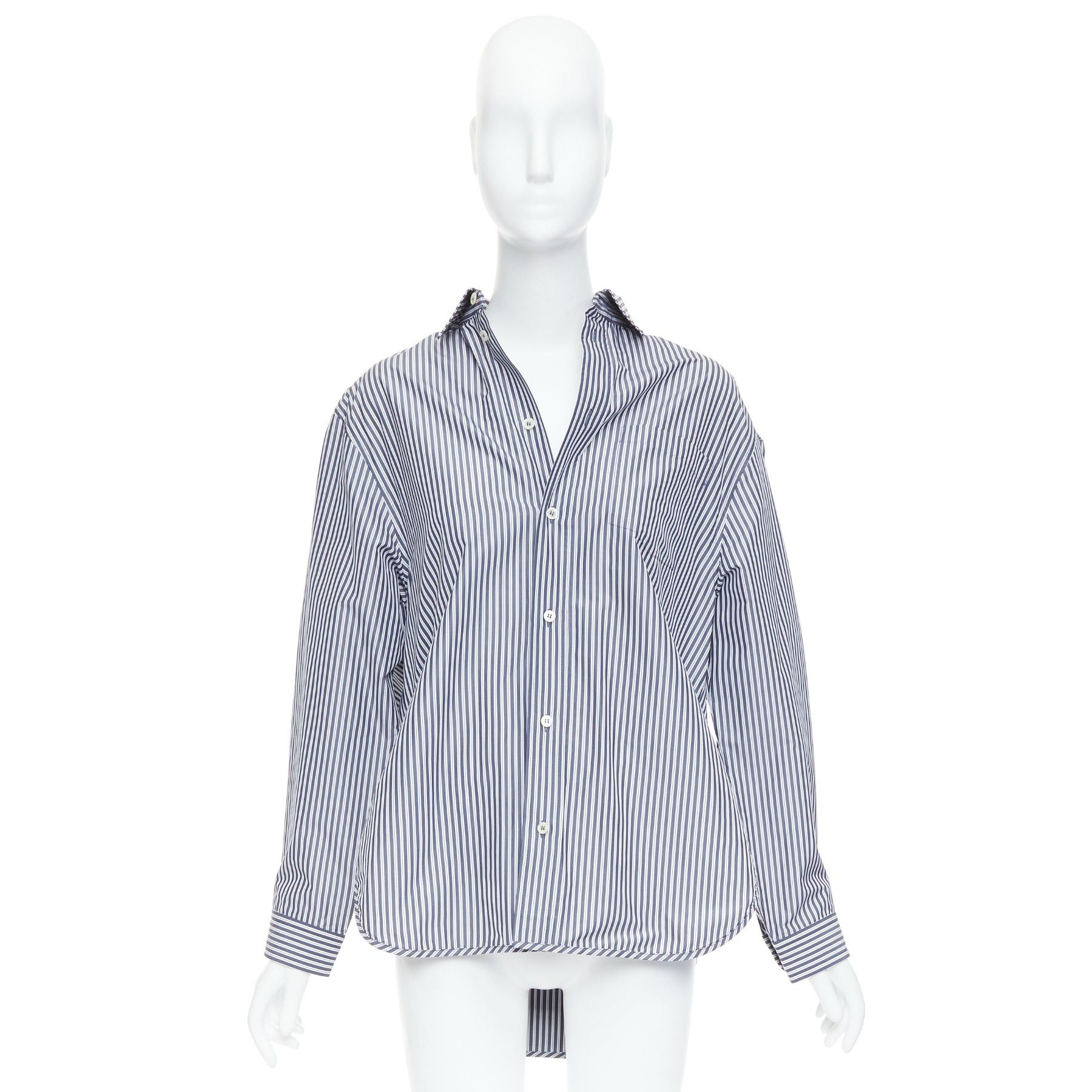 Balenciaga BALENCIAGA Demna 2016 grey cream striped 3D drop back shirt FR34 XS Size XS / US 0-2 / IT 36-38 - 9 Thumbnail