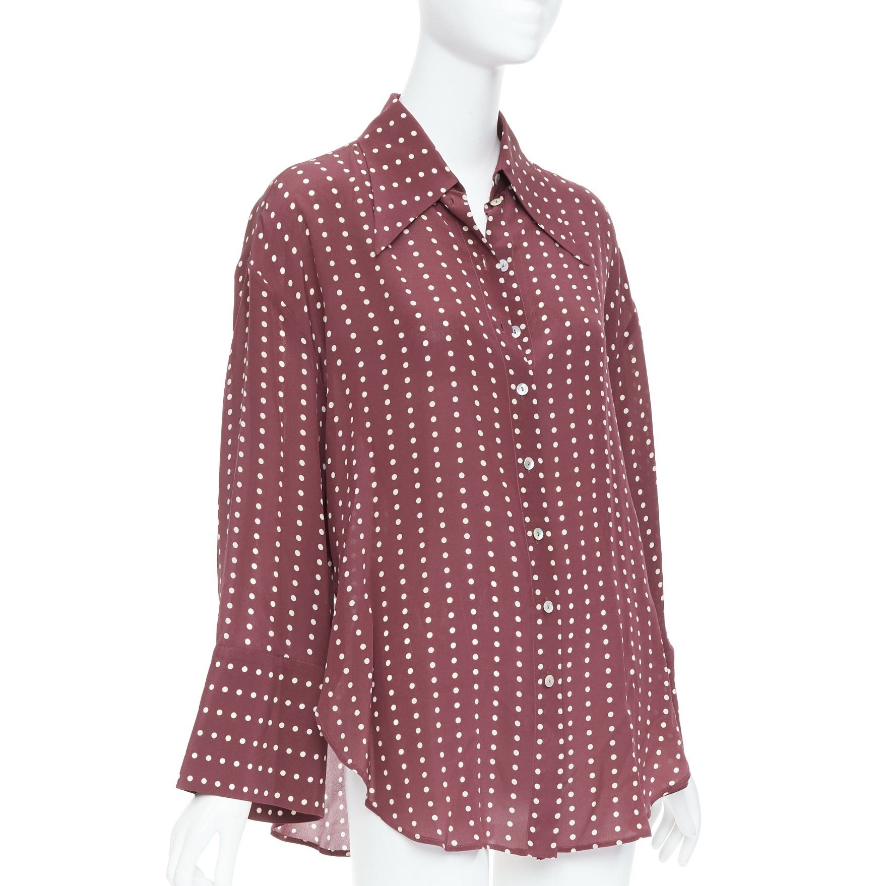 Antonio Marras ANTONIO MARRAS 100% silk burgundy polka dot curved hem shirt M Size S / US 4 / IT 40 - 3 Thumbnail
