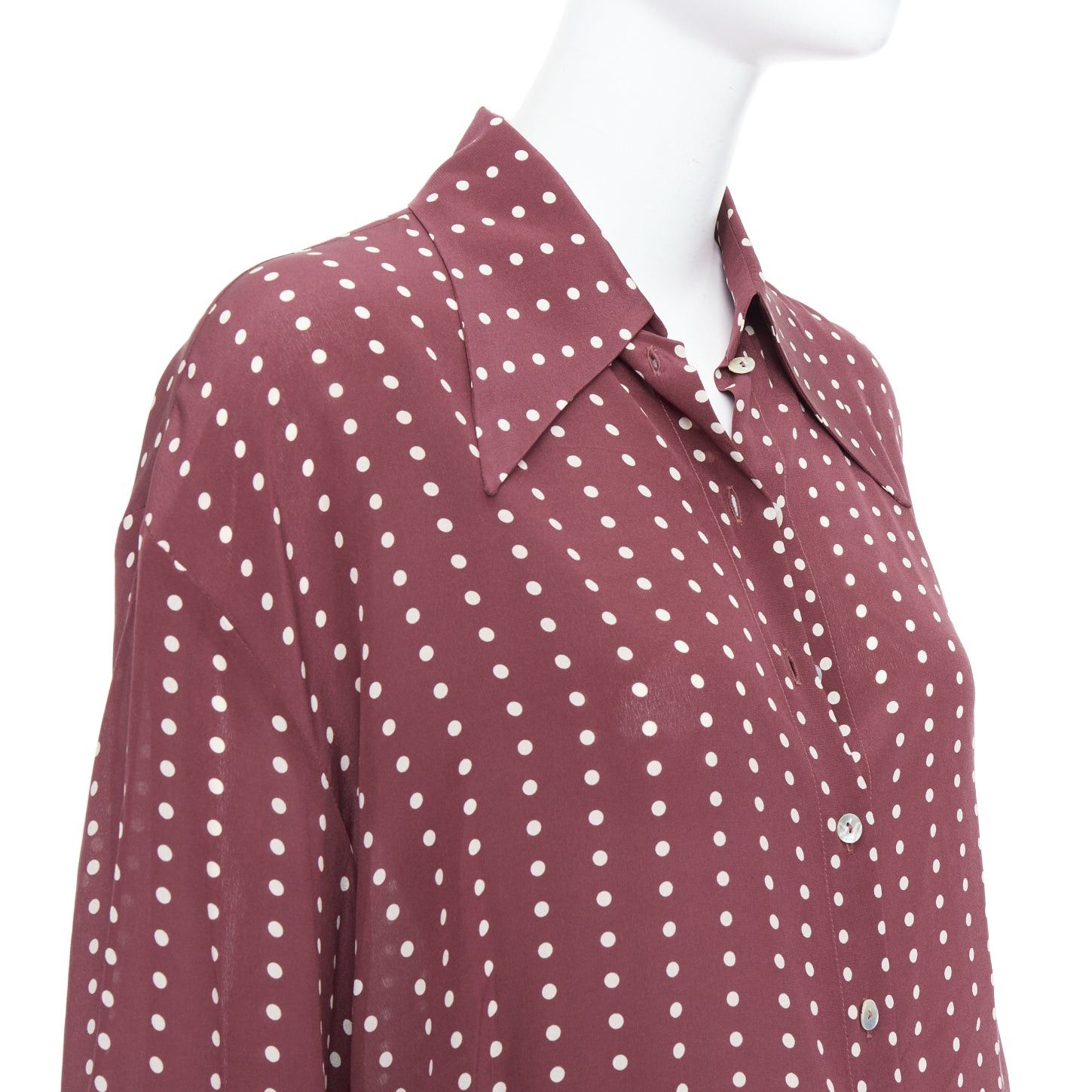 Antonio Marras ANTONIO MARRAS 100% silk burgundy polka dot curved hem shirt M Size S / US 4 / IT 40 - 7 Thumbnail