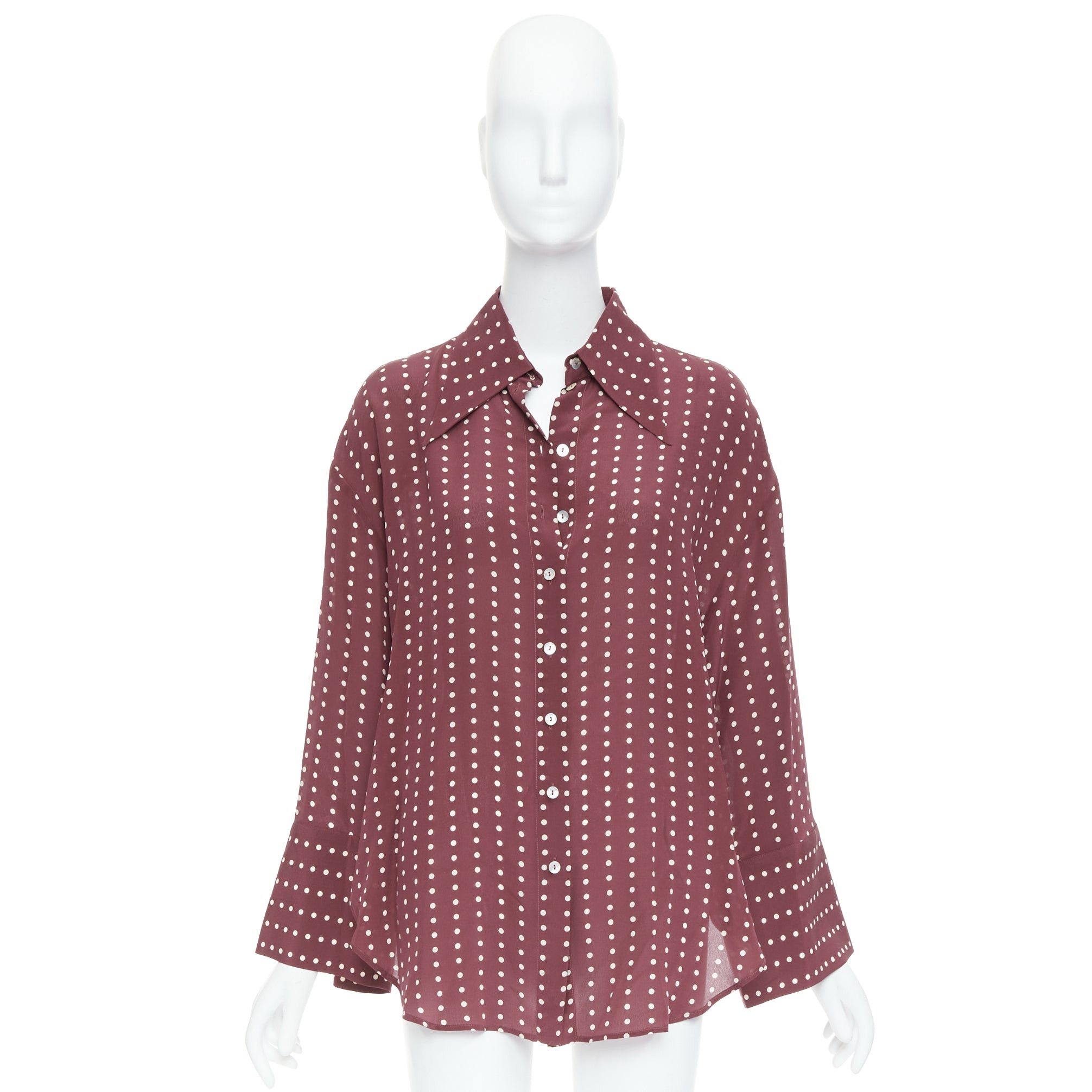 Antonio Marras ANTONIO MARRAS 100% silk burgundy polka dot curved hem shirt M Size S / US 4 / IT 40 - 9 Thumbnail