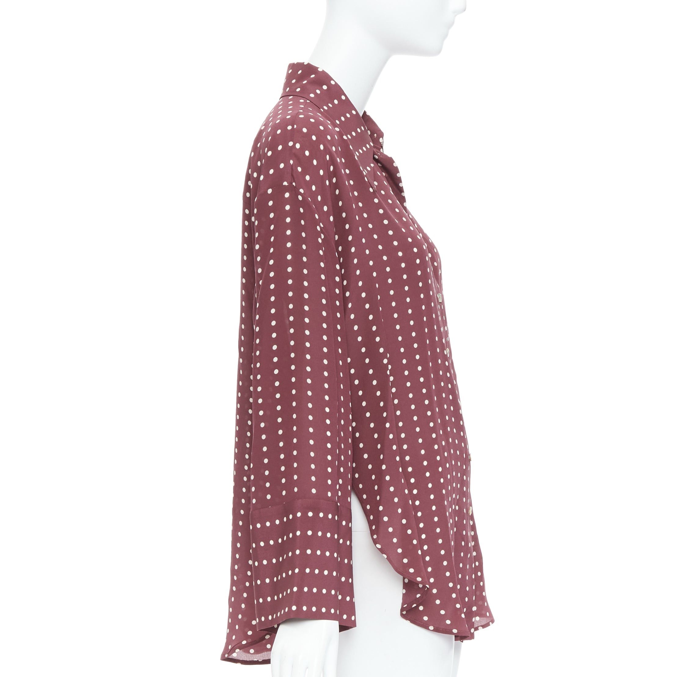 Antonio Marras ANTONIO MARRAS 100% silk burgundy polka dot curved hem shirt M Size S / US 4 / IT 40 - 4 Thumbnail