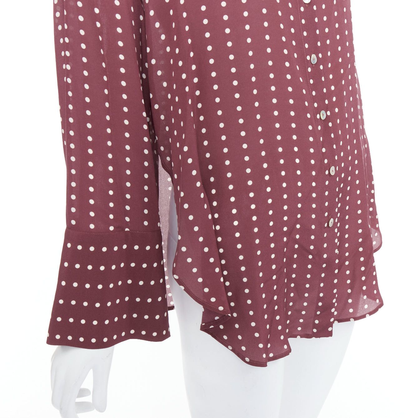 Antonio Marras ANTONIO MARRAS 100% silk burgundy polka dot curved hem shirt M Size S / US 4 / IT 40 - 2 Thumbnail