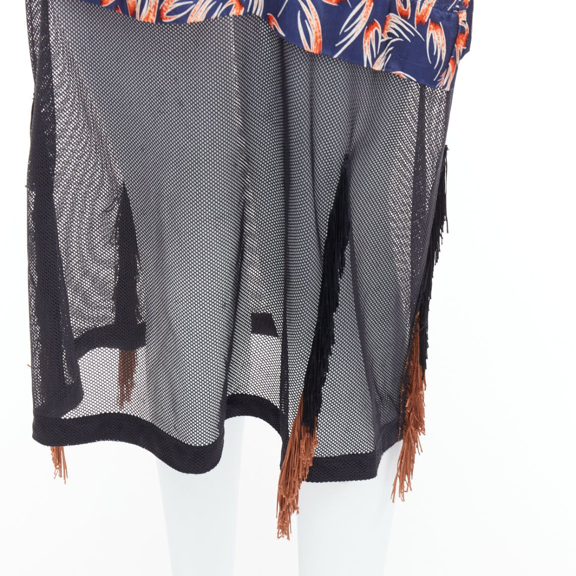 Toga TOGA ARCHIVES orange navy tropical print sheer fringe hem dress FR36 S Size S / US 4 / IT 40 - 2 Thumbnail