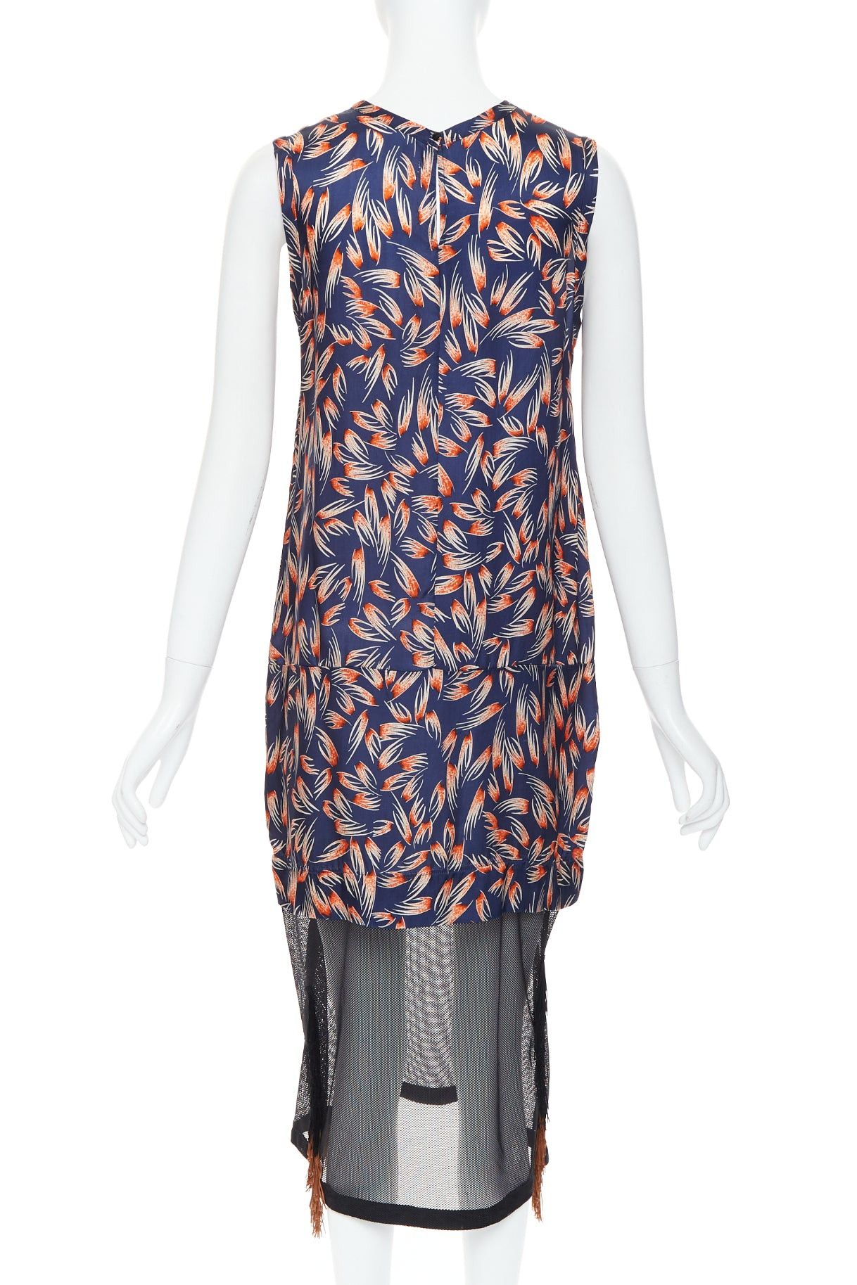 Toga TOGA ARCHIVES orange navy tropical print sheer fringe hem dress FR36 S Size S / US 4 / IT 40 - 5 Thumbnail