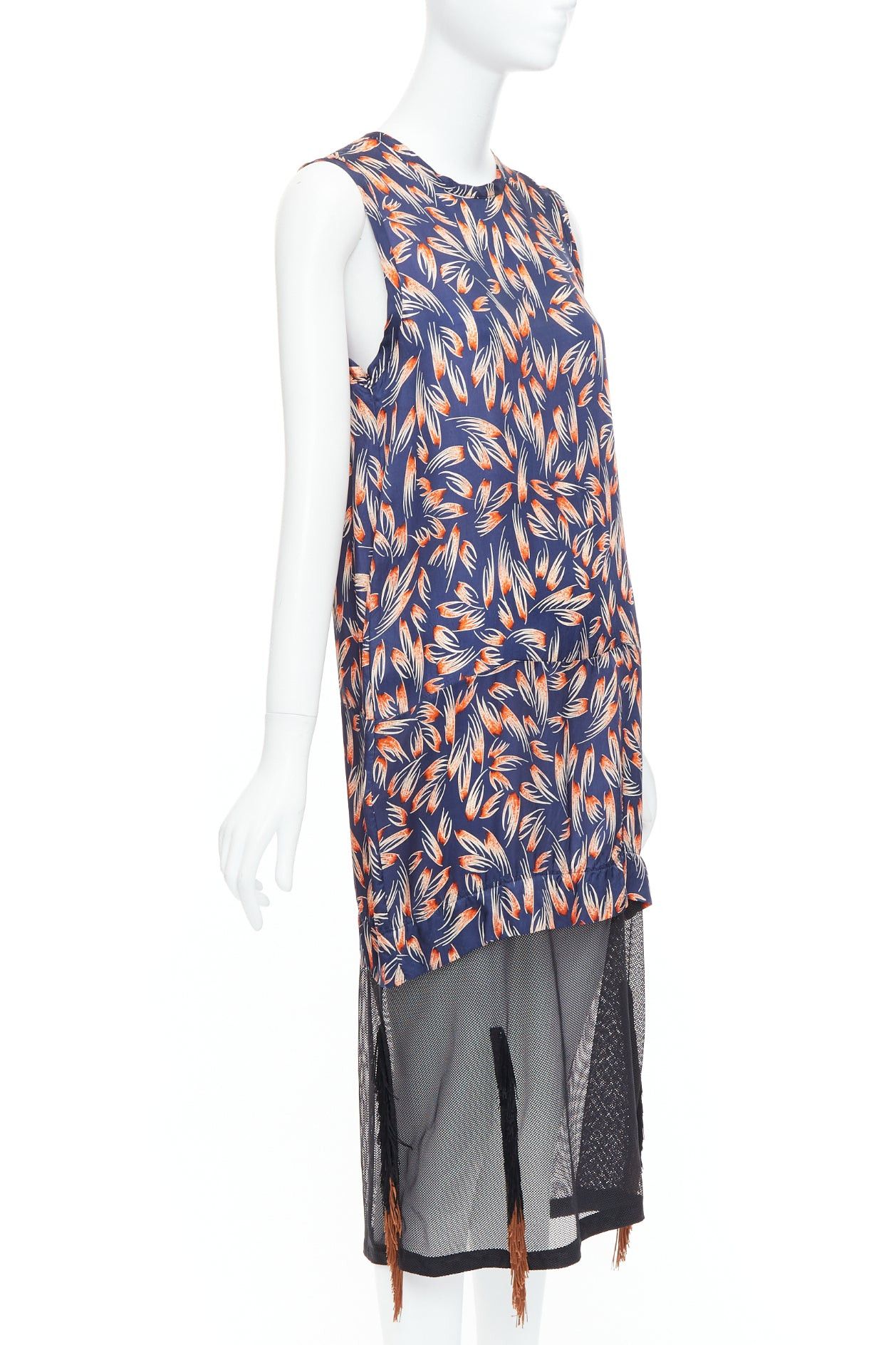 Toga TOGA ARCHIVES orange navy tropical print sheer fringe hem dress FR36 S Size S / US 4 / IT 40 - 3 Thumbnail