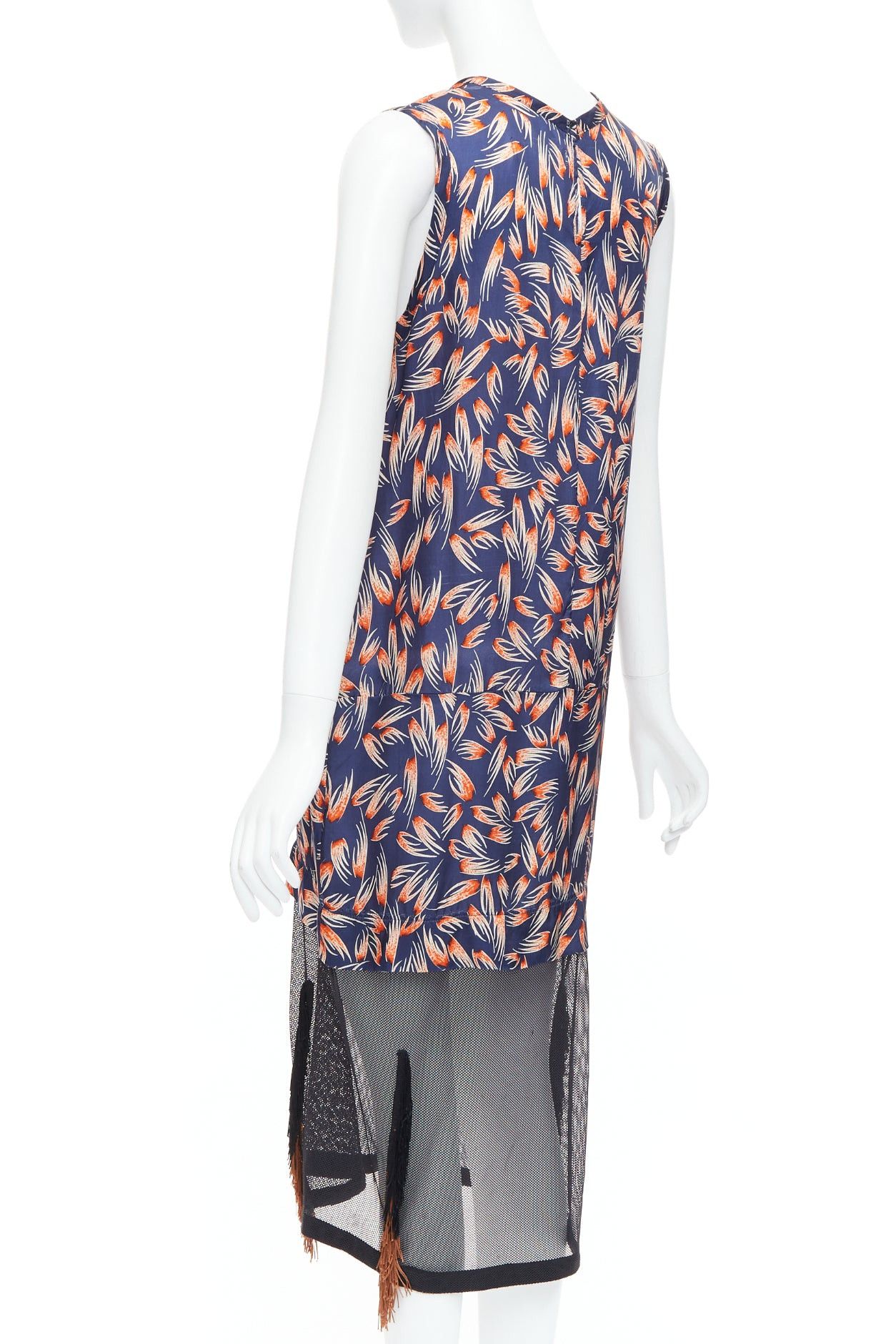Toga TOGA ARCHIVES orange navy tropical print sheer fringe hem dress FR36 S Size S / US 4 / IT 40 - 6 Thumbnail