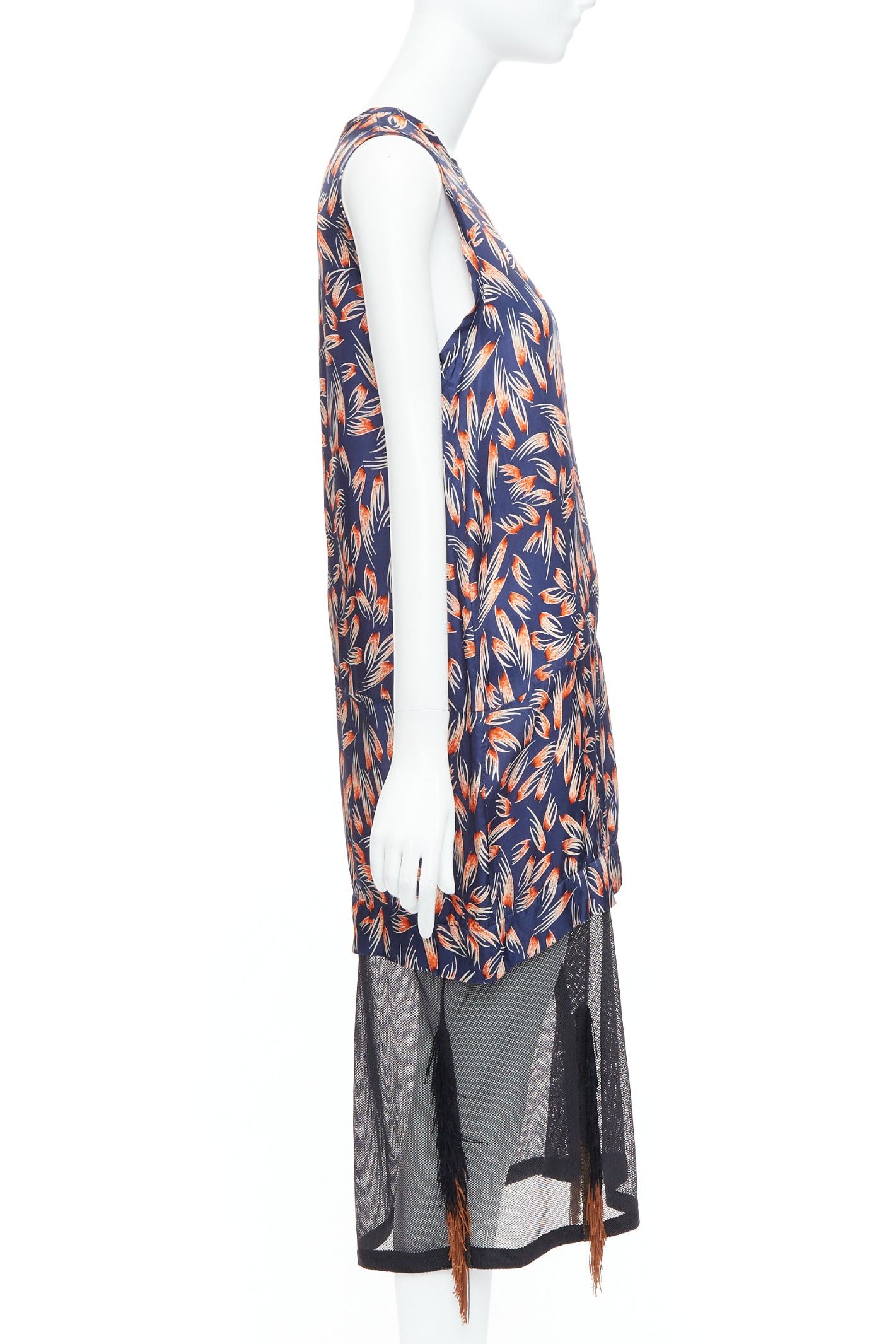 Toga TOGA ARCHIVES orange navy tropical print sheer fringe hem dress FR36 S Size S / US 4 / IT 40 - 4 Thumbnail
