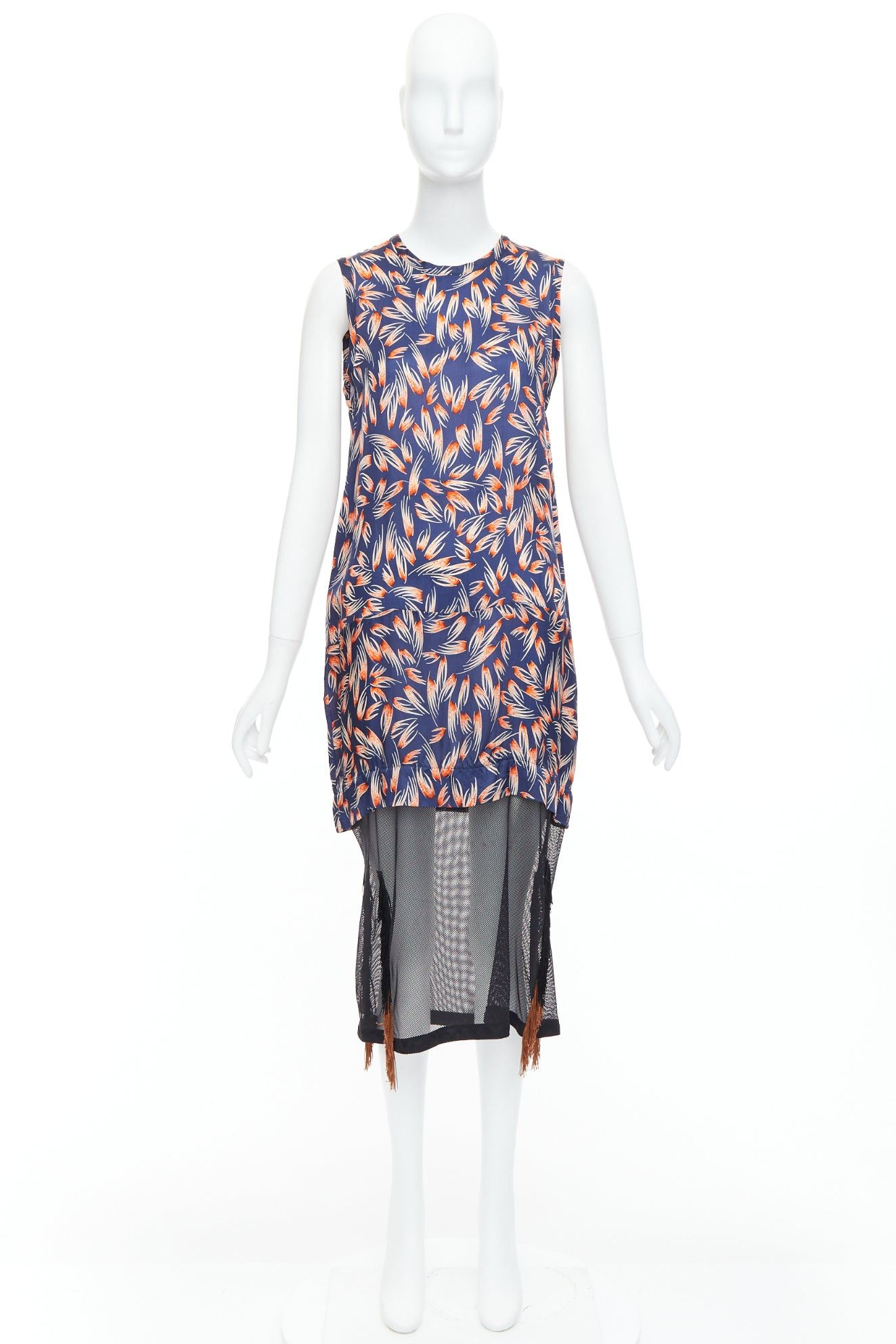 Toga TOGA ARCHIVES orange navy tropical print sheer fringe hem dress FR36 S Size S / US 4 / IT 40 - 9 Thumbnail