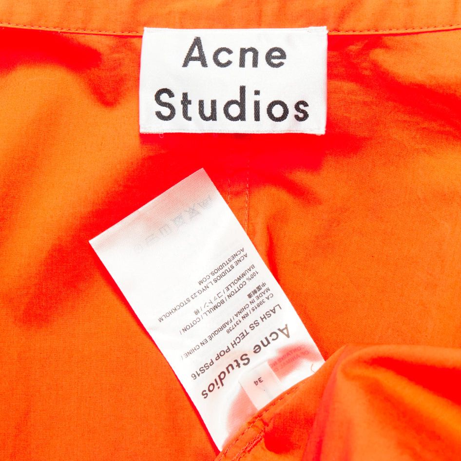 Acne Studios ACNE STUDIOS 2016 Lash Tech Pop neon orange cotton shirt dress FR34 XS Size XS / US 0-2 / IT 36-38 - 8 Thumbnail