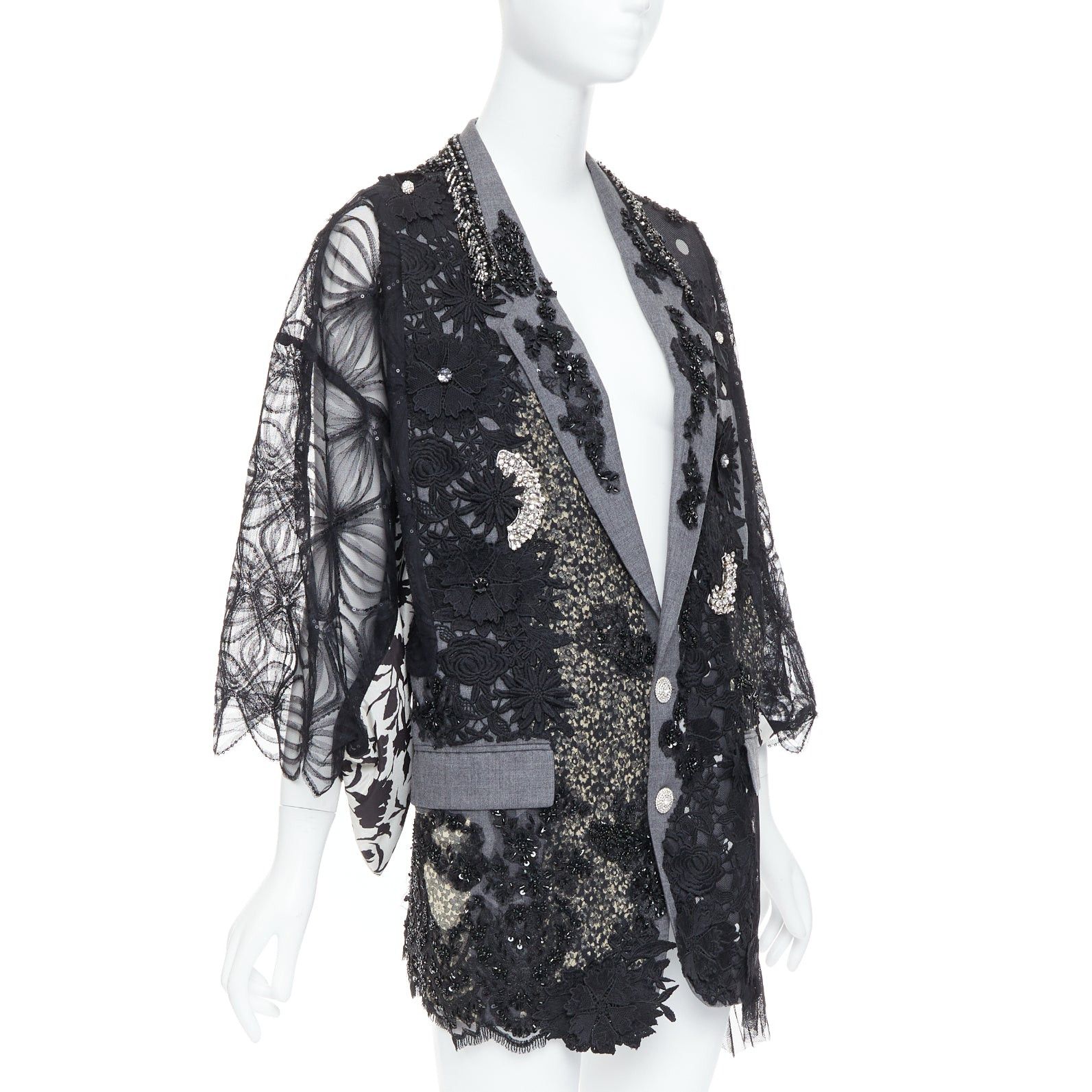 Antonio Marras ANTONIO MARRAS black grey fleece wool embellished kimono blazer coat Size M / US 6-8 / IT 42-44 - 3 Thumbnail