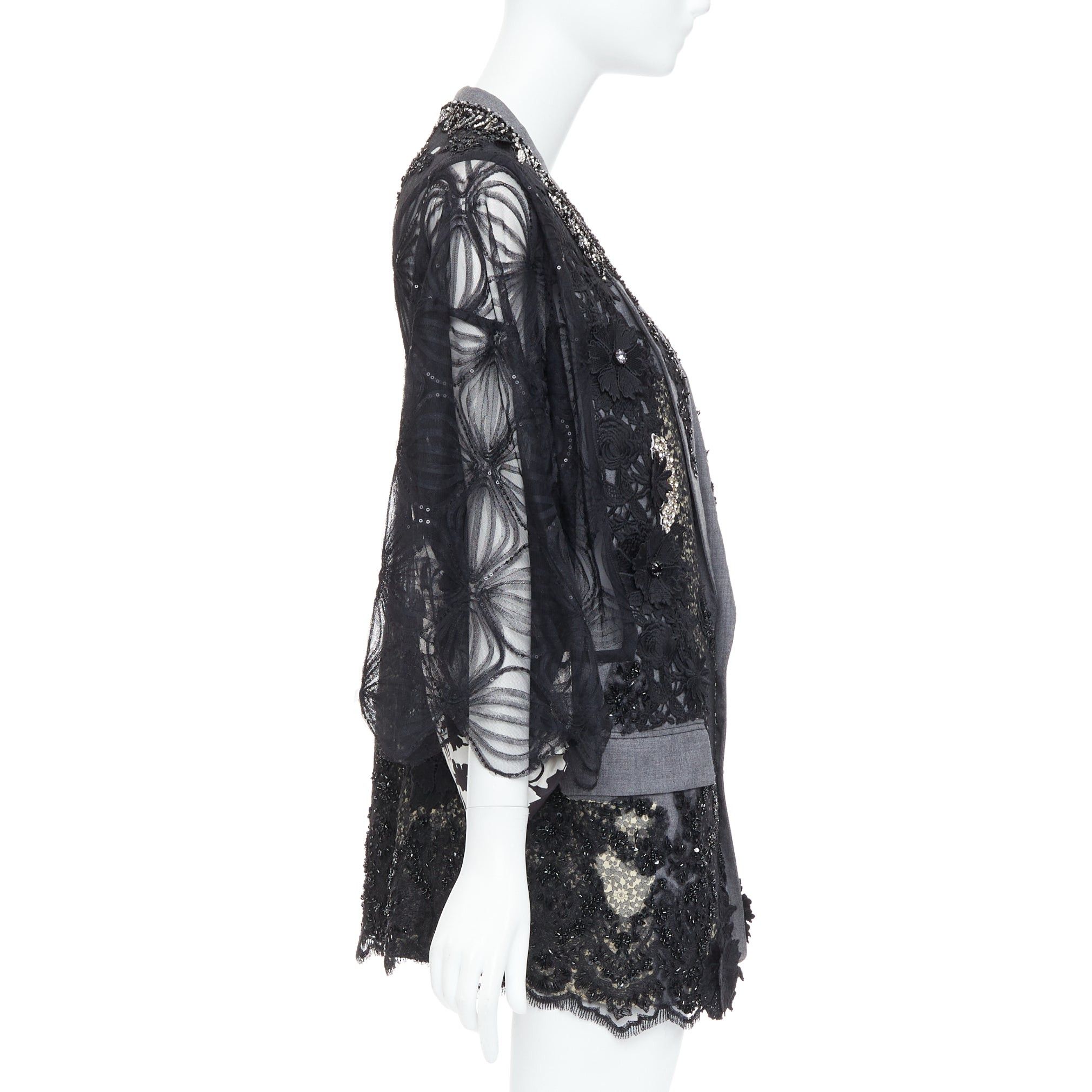 Antonio Marras ANTONIO MARRAS black grey fleece wool embellished kimono blazer coat Size M / US 6-8 / IT 42-44 - 4 Thumbnail