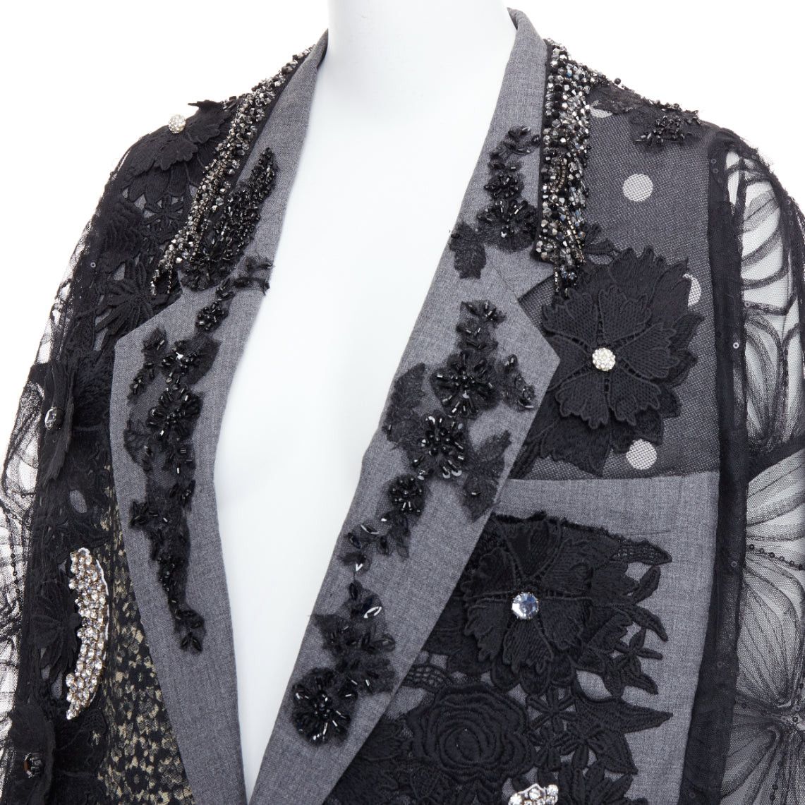 Antonio Marras ANTONIO MARRAS black grey fleece wool embellished kimono blazer coat Size M / US 6-8 / IT 42-44 - 7 Thumbnail