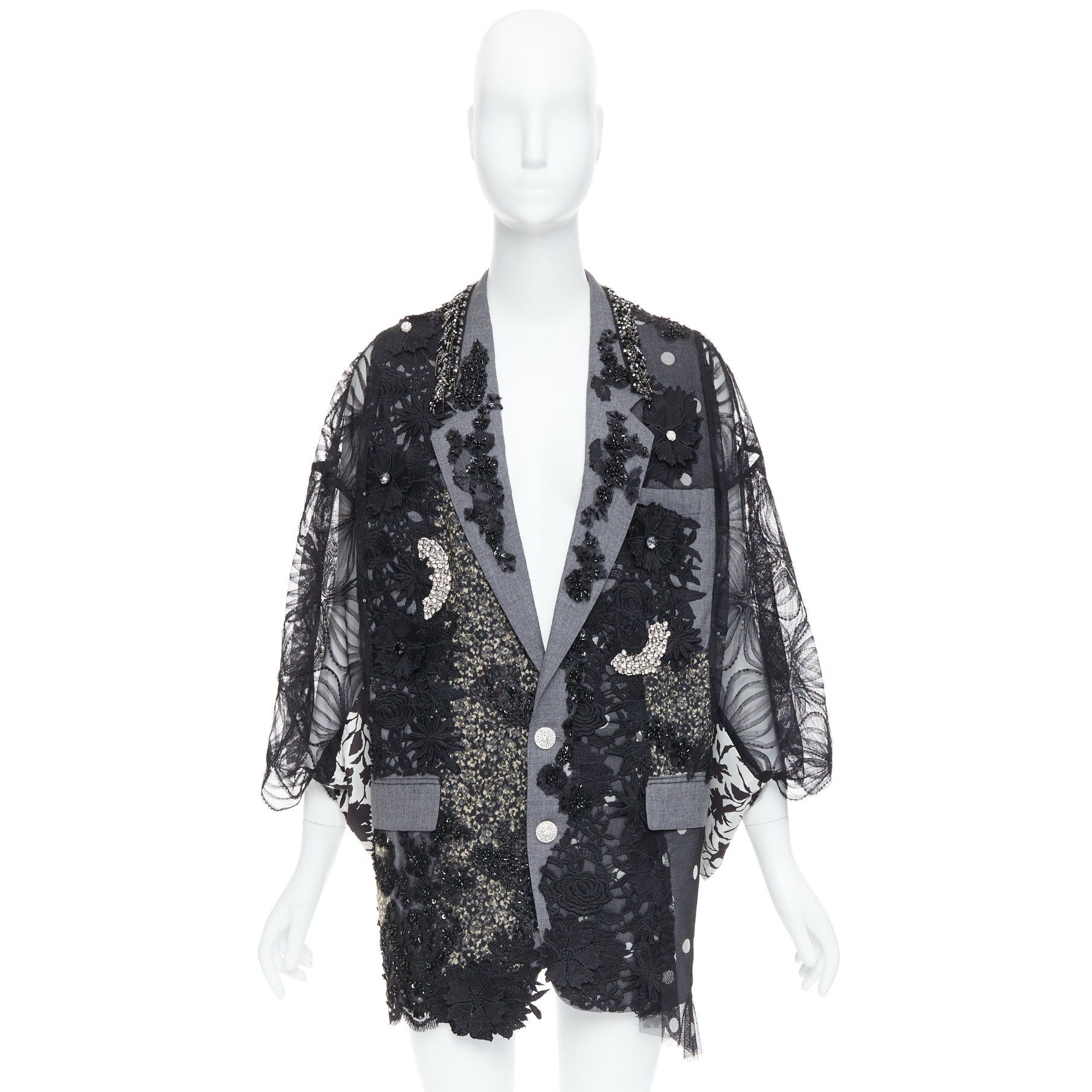 Antonio Marras ANTONIO MARRAS black grey fleece wool embellished kimono blazer coat Size M / US 6-8 / IT 42-44 - 9 Thumbnail