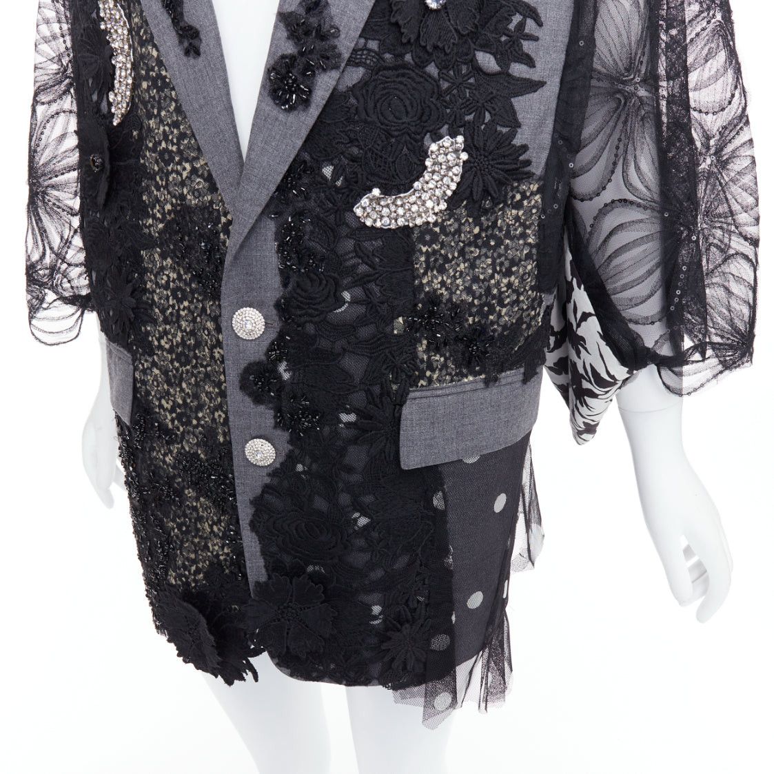 Antonio Marras ANTONIO MARRAS black grey fleece wool embellished kimono blazer coat Size M / US 6-8 / IT 42-44 - 2 Thumbnail