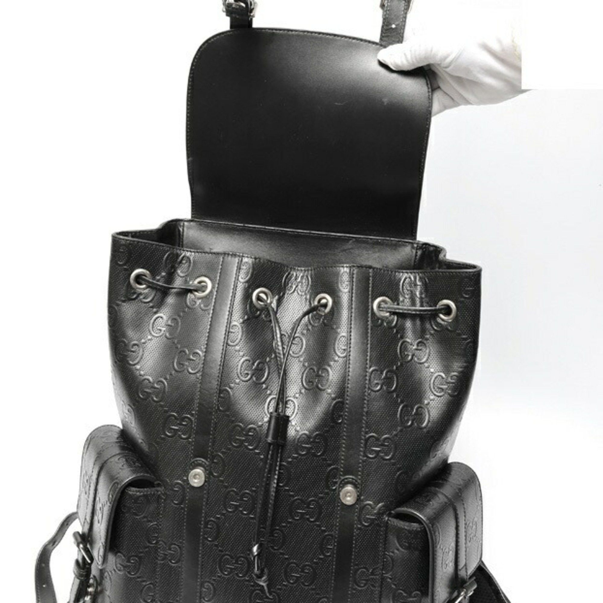 Gucci Gucci Embossed GG Large Backpack 625770 in Black Leather (S-159203) Size ONE SIZE - 6 Thumbnail