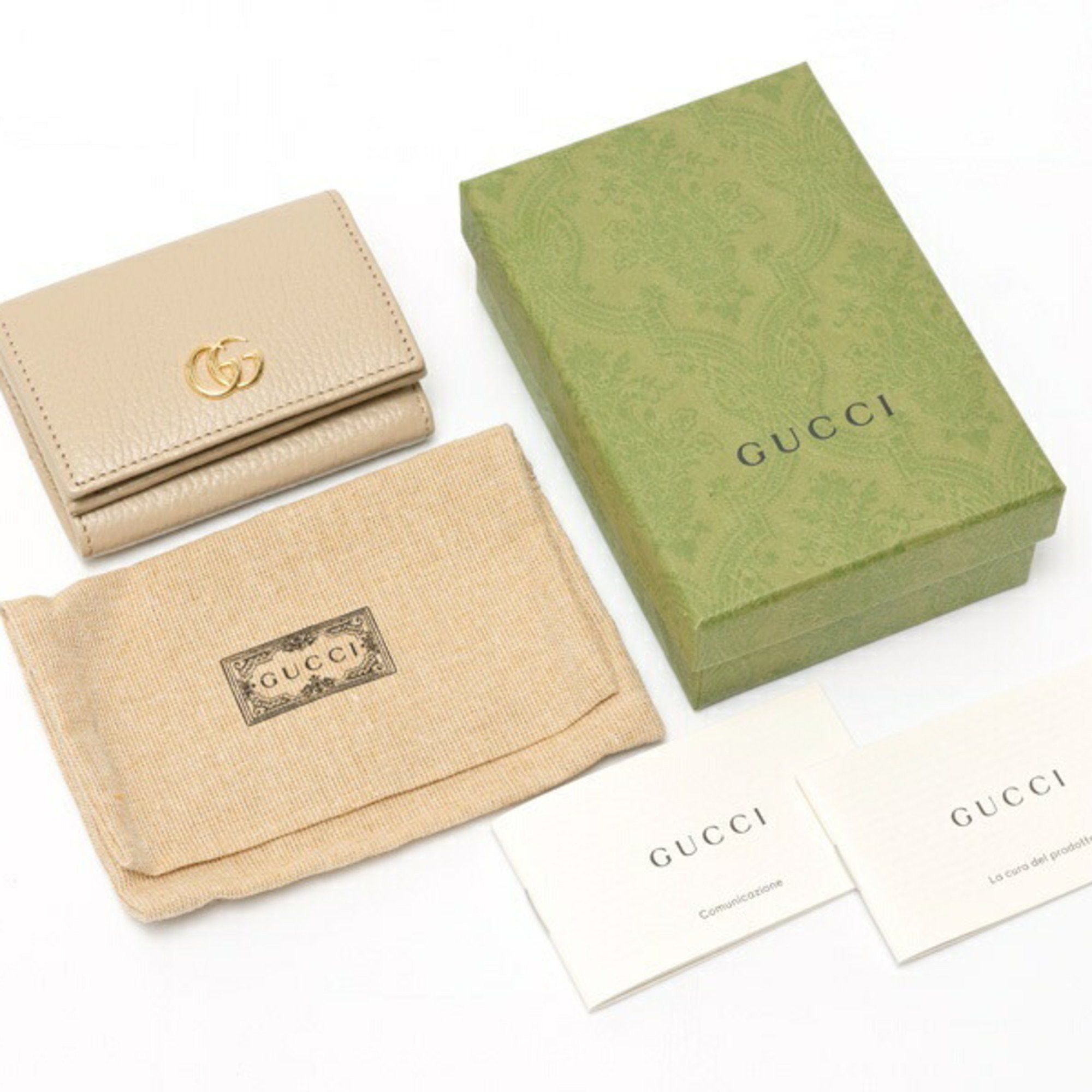 Gucci Gucci Double G Tri-fold Compact Wallet 735212 Leather Beige Yellow K-159160 Size ONE SIZE - 7 Thumbnail