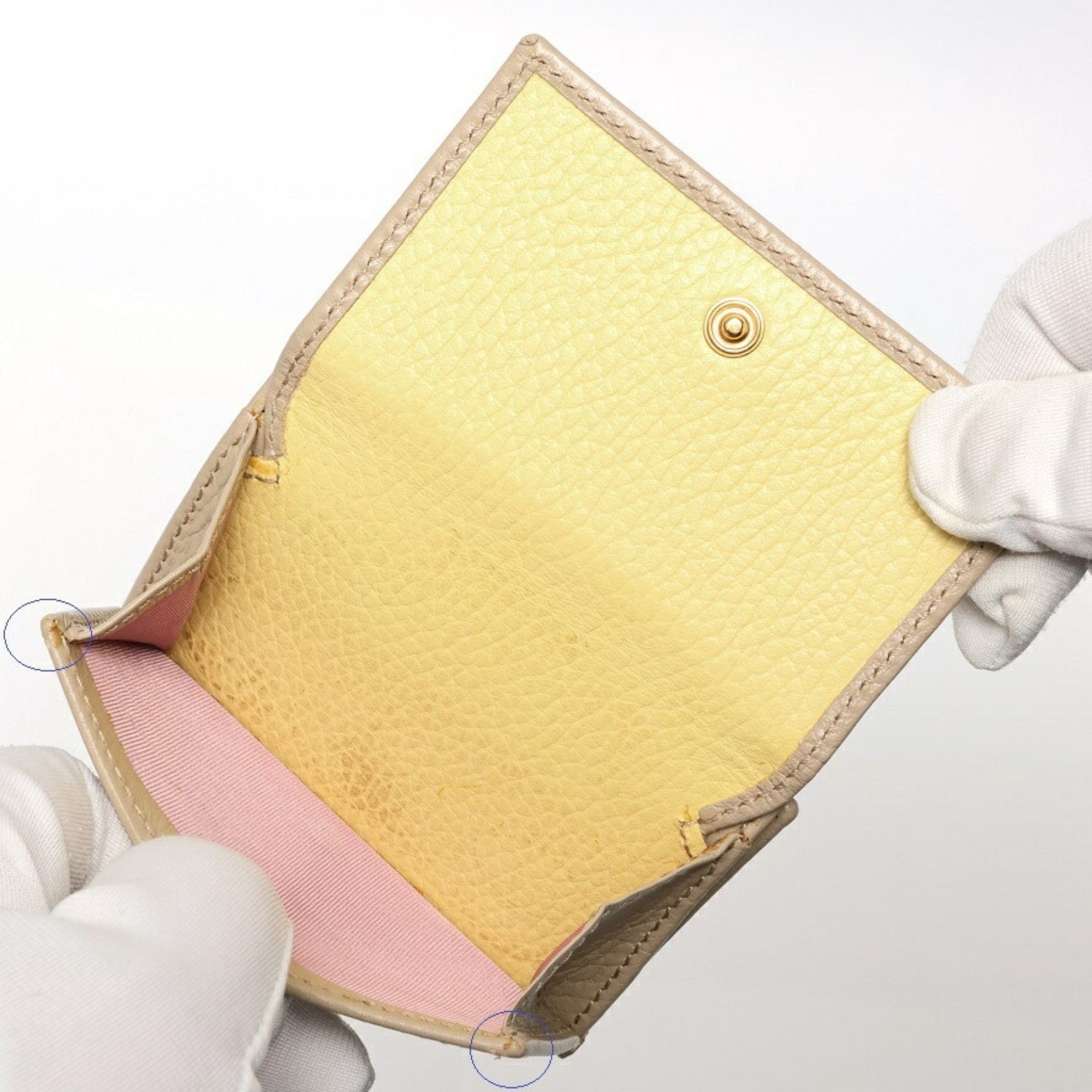 Gucci Gucci Double G Tri-fold Compact Wallet 735212 Leather Beige Yellow K-159160 Size ONE SIZE - 4 Thumbnail