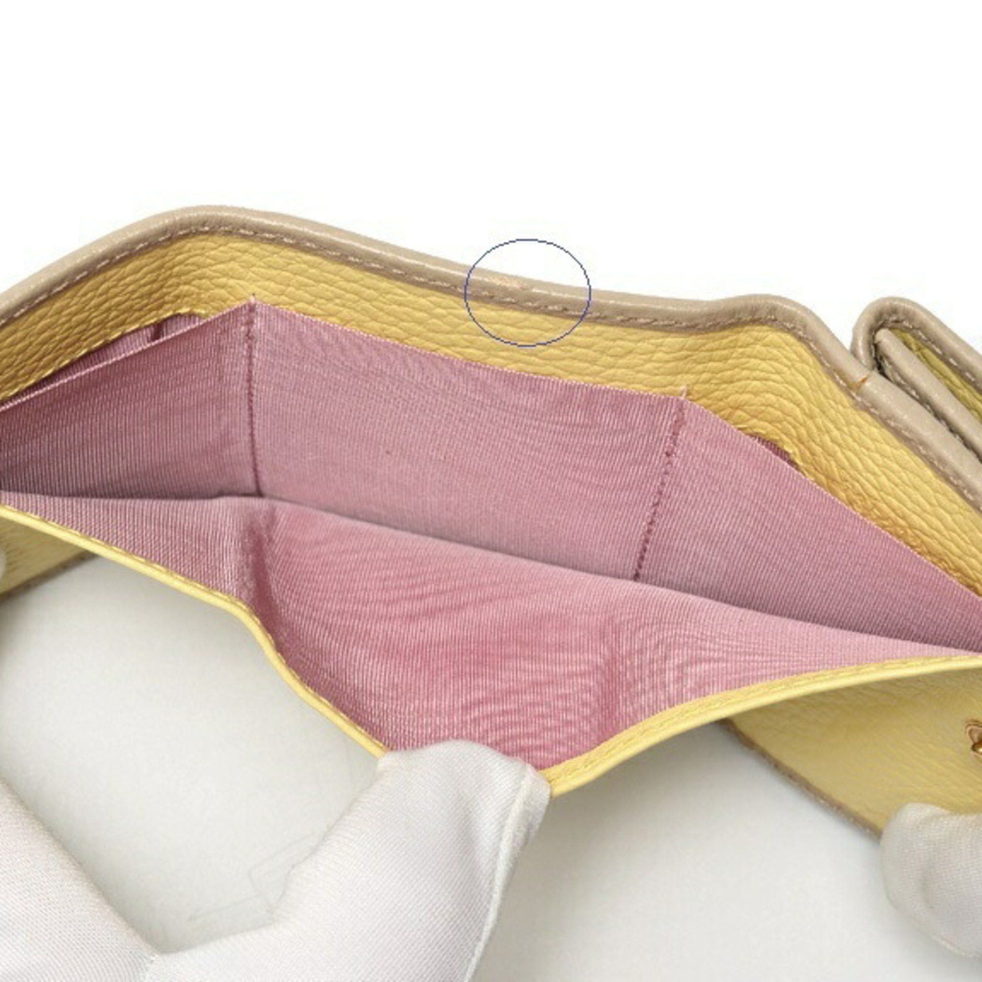 Gucci Gucci Double G Tri-fold Compact Wallet 735212 Leather Beige Yellow K-159160 Size ONE SIZE - 6 Thumbnail