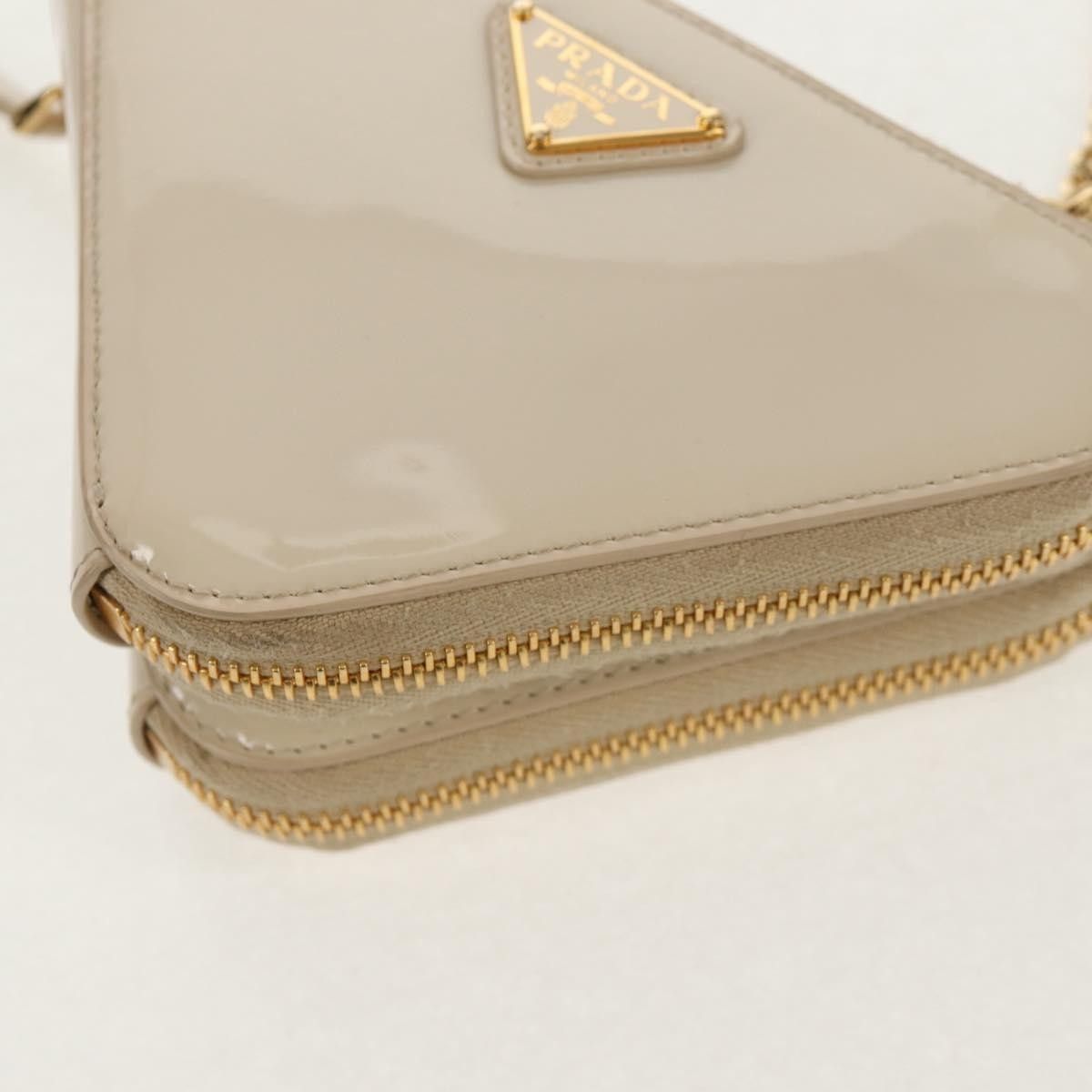 Prada Prada Triangle Double Zip Pouch Bag with Chain Patent leather Size ONE SIZE - 8 Thumbnail