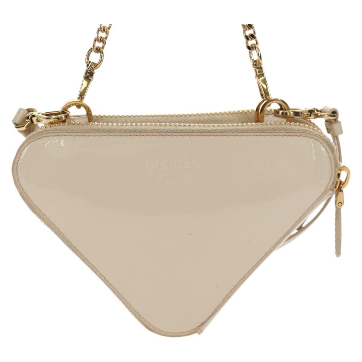 Prada Prada Triangle Double Zip Pouch Bag with Chain Patent leather Size ONE SIZE - 2 Thumbnail
