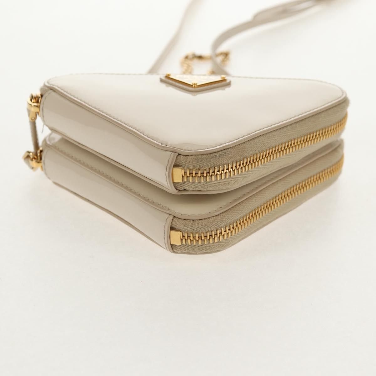 Prada Prada Triangle Double Zip Pouch Bag with Chain Patent leather Size ONE SIZE - 20 Thumbnail