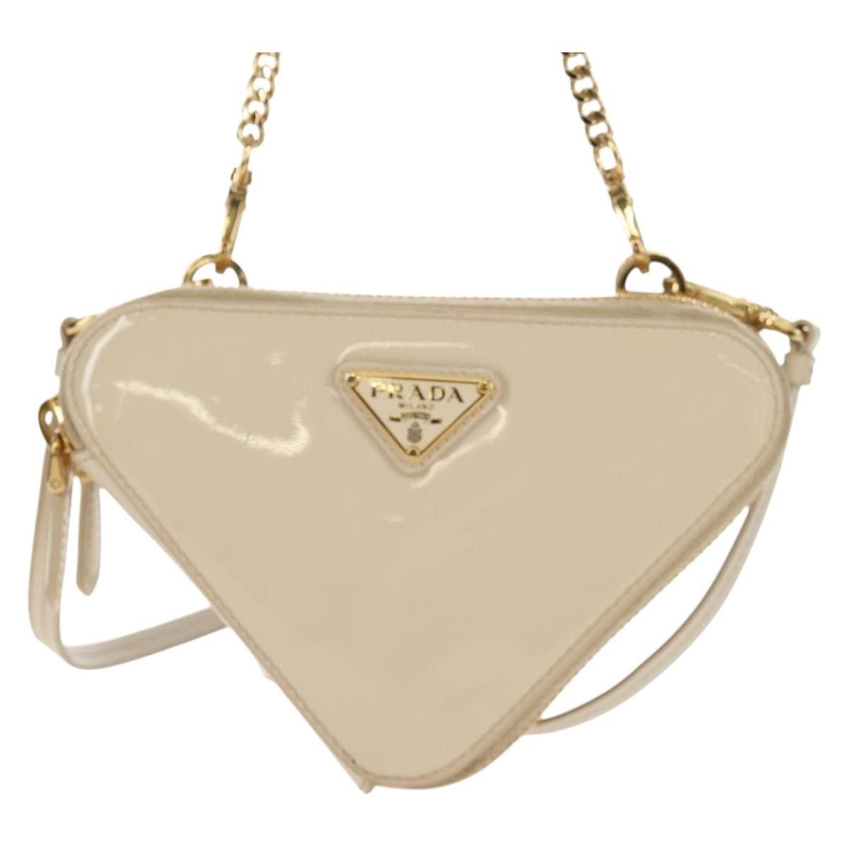 Prada Prada Triangle Double Zip Pouch Bag with Chain Patent leather Size ONE SIZE - 24 Thumbnail