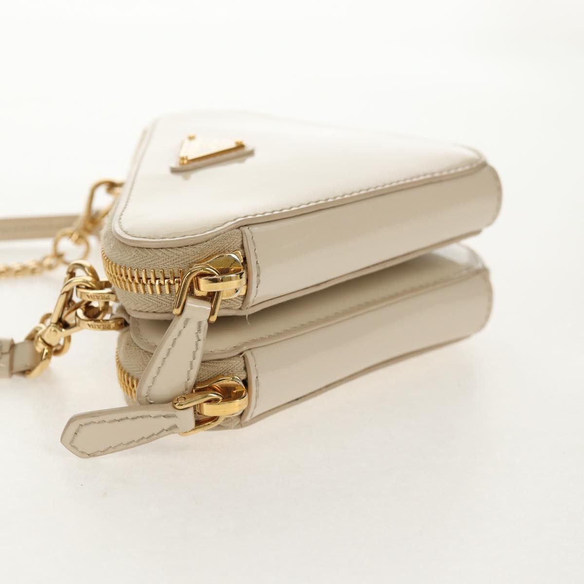 Prada Prada Triangle Double Zip Pouch Bag with Chain Patent leather Size ONE SIZE - 3 Thumbnail