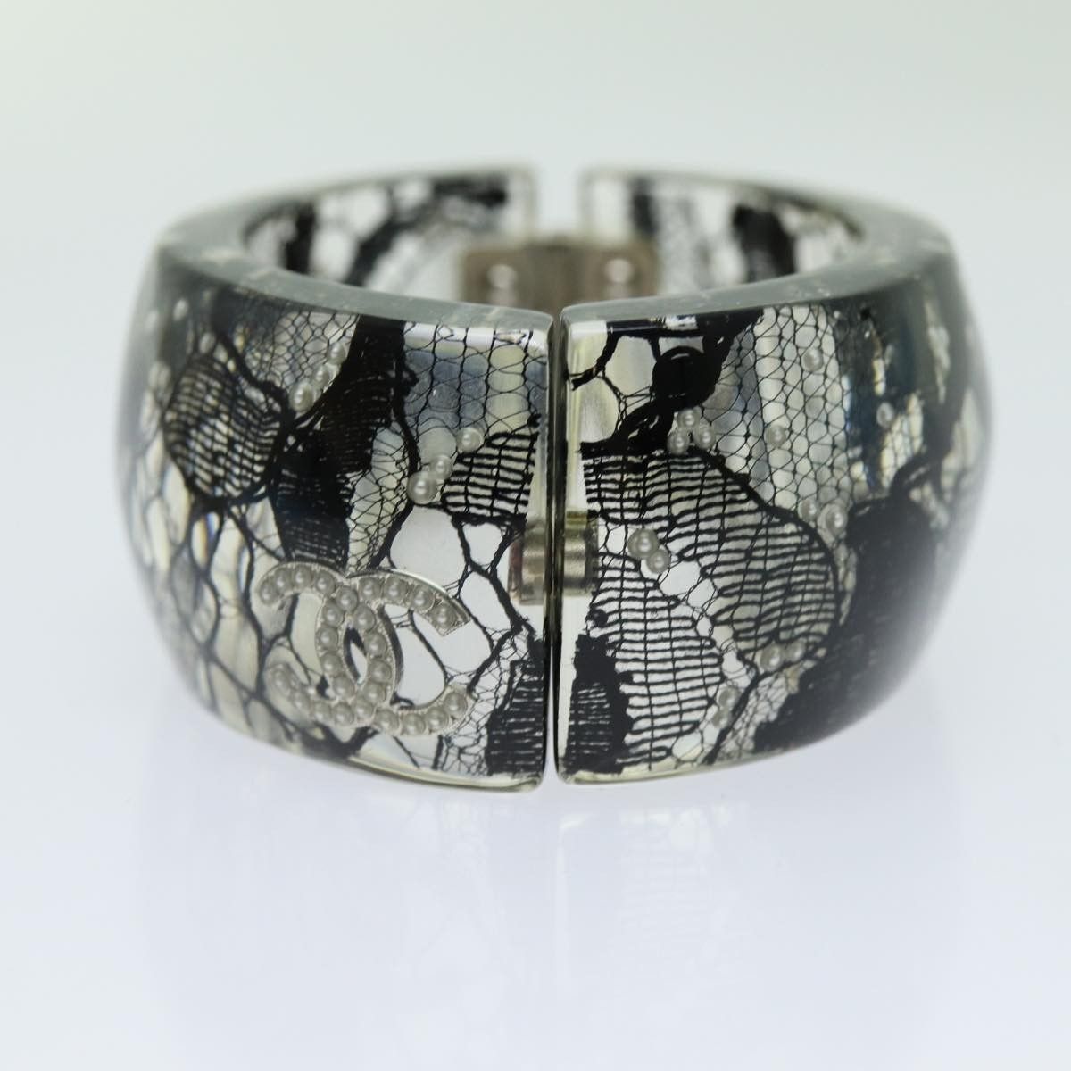 Chanel Chanel CC Hinged Bangle Bracelet Resin with Lace and Faux Pearls Size ONE SIZE - 13 Thumbnail