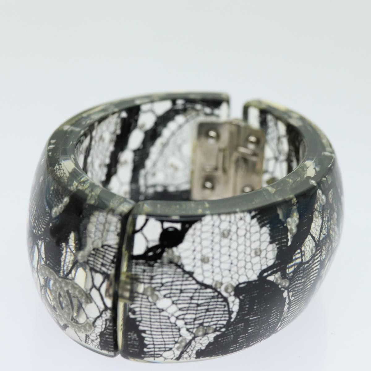 Chanel Chanel CC Hinged Bangle Bracelet Resin with Lace and Faux Pearls Size ONE SIZE - 4 Thumbnail