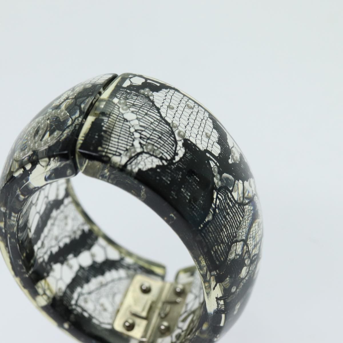 Chanel Chanel CC Hinged Bangle Bracelet Resin with Lace and Faux Pearls Size ONE SIZE - 14 Thumbnail