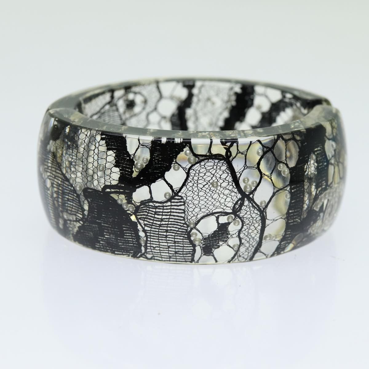 Chanel Chanel CC Hinged Bangle Bracelet Resin with Lace and Faux Pearls Size ONE SIZE - 2 Thumbnail