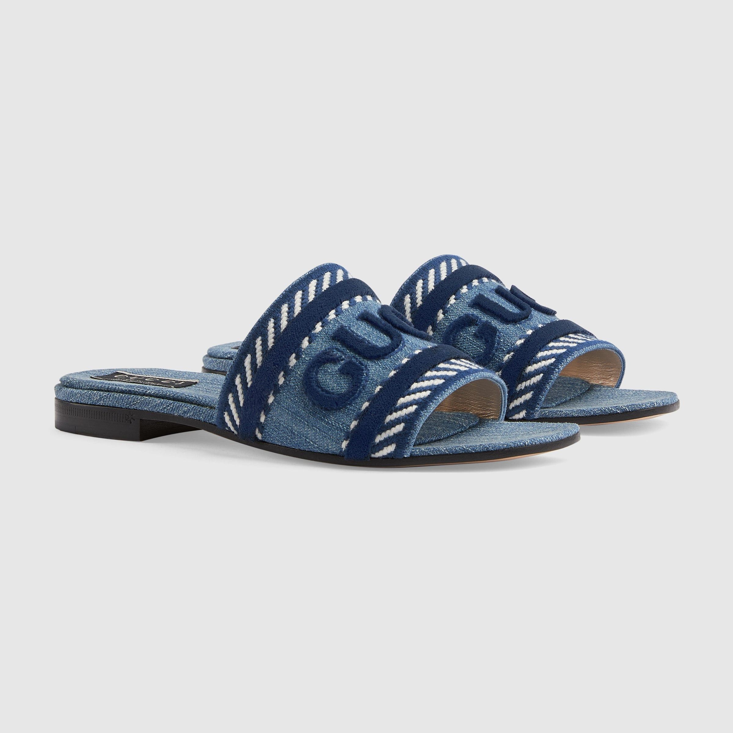 Gucci Gucci Logo Denim Slide Sandals SIZE 34 Size ONE SIZE - 2 Thumbnail