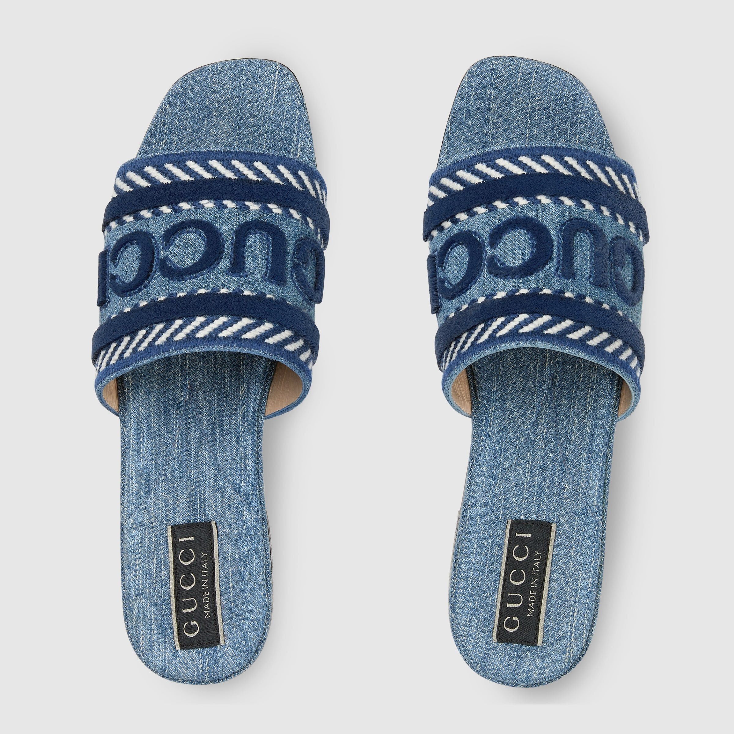 Gucci Gucci Logo Denim Slide Sandals SIZE 37 Size ONE SIZE - 3 Thumbnail