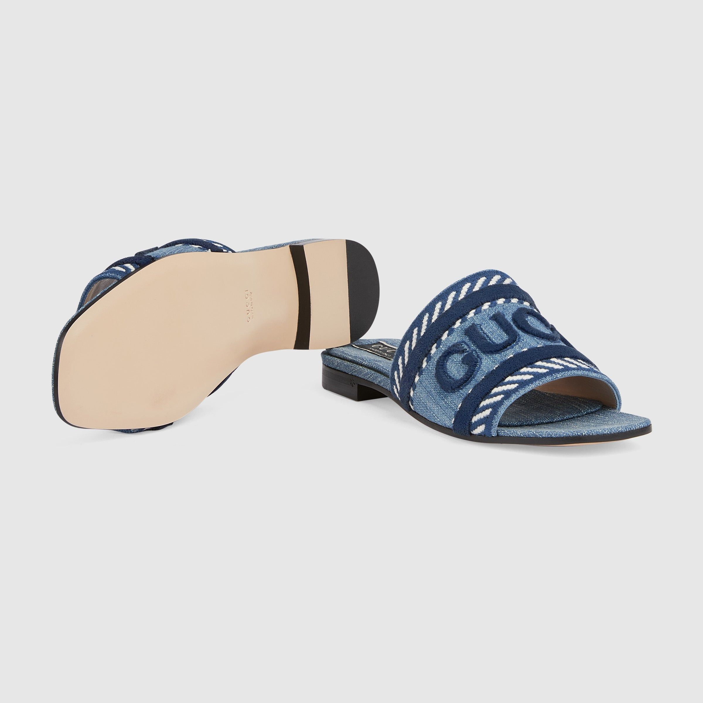 Gucci Gucci Logo Denim Slide Sandals SIZE 41.5 Size ONE SIZE - 4 Thumbnail