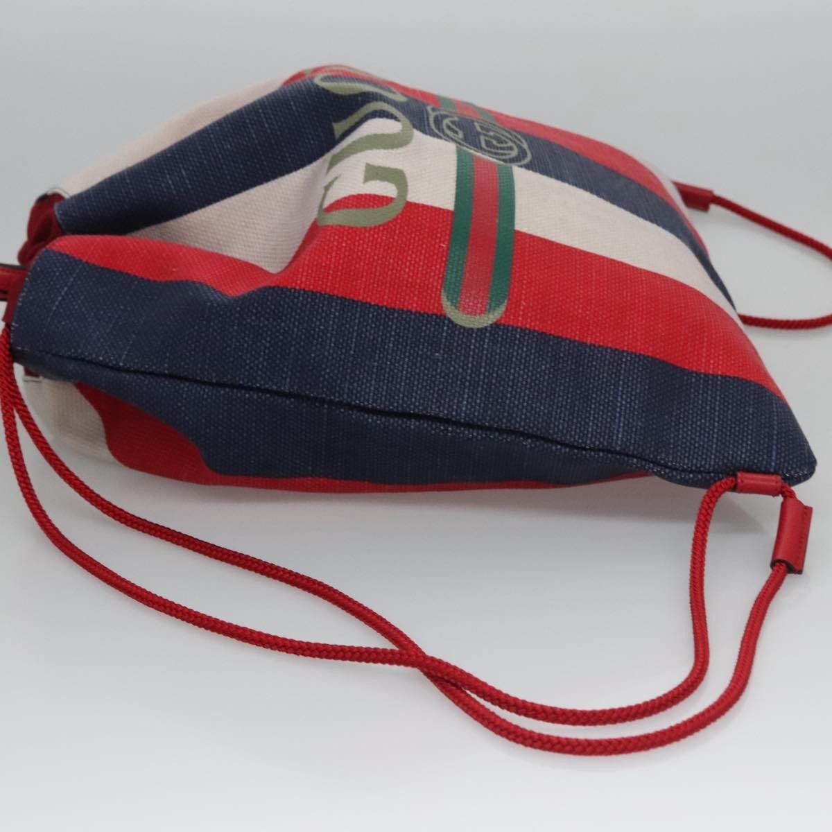 Gucci Gucci Logo Drawstring Backpack Striped Canvas Size ONE SIZE - 4 Thumbnail