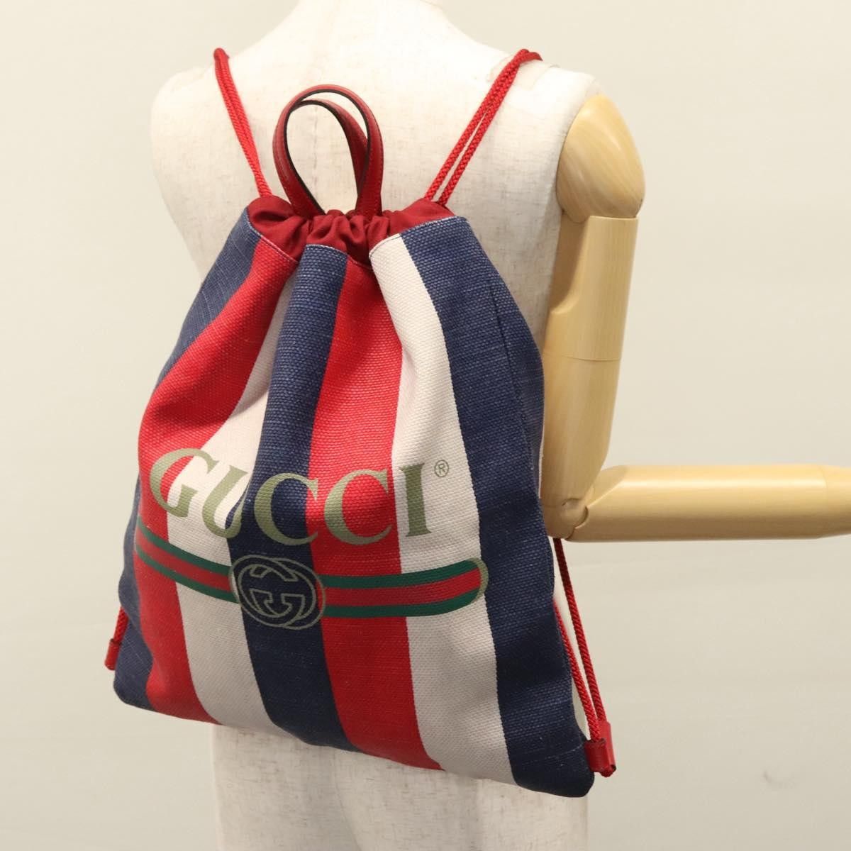 Gucci Gucci Logo Drawstring Backpack Striped Canvas Size ONE SIZE - 13 Thumbnail