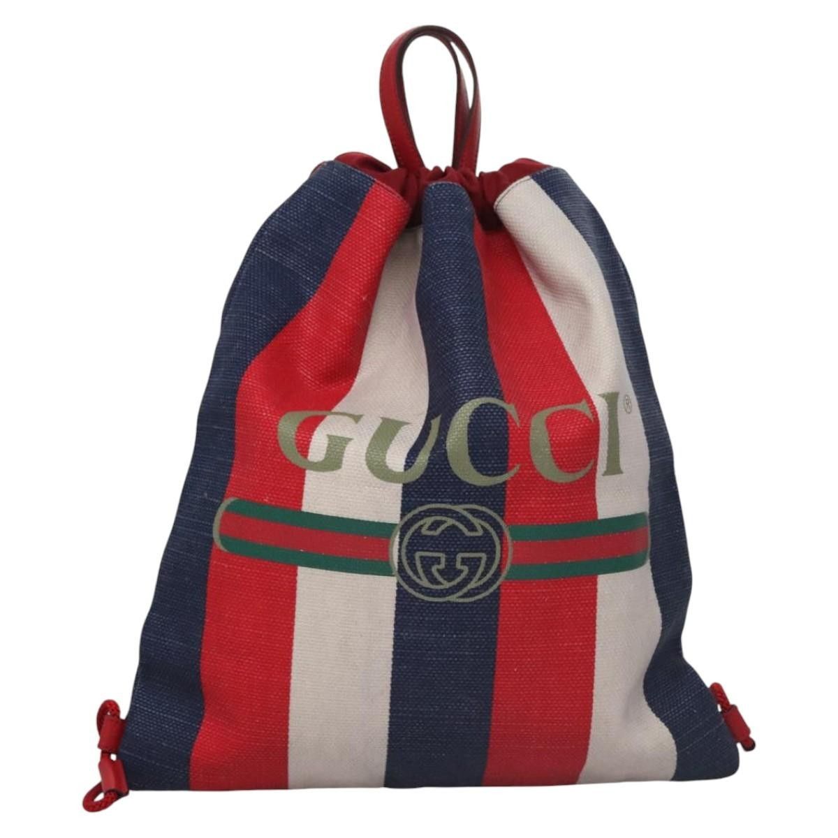 Gucci Gucci Logo Drawstring Backpack Striped Canvas Size ONE SIZE - 18 Thumbnail