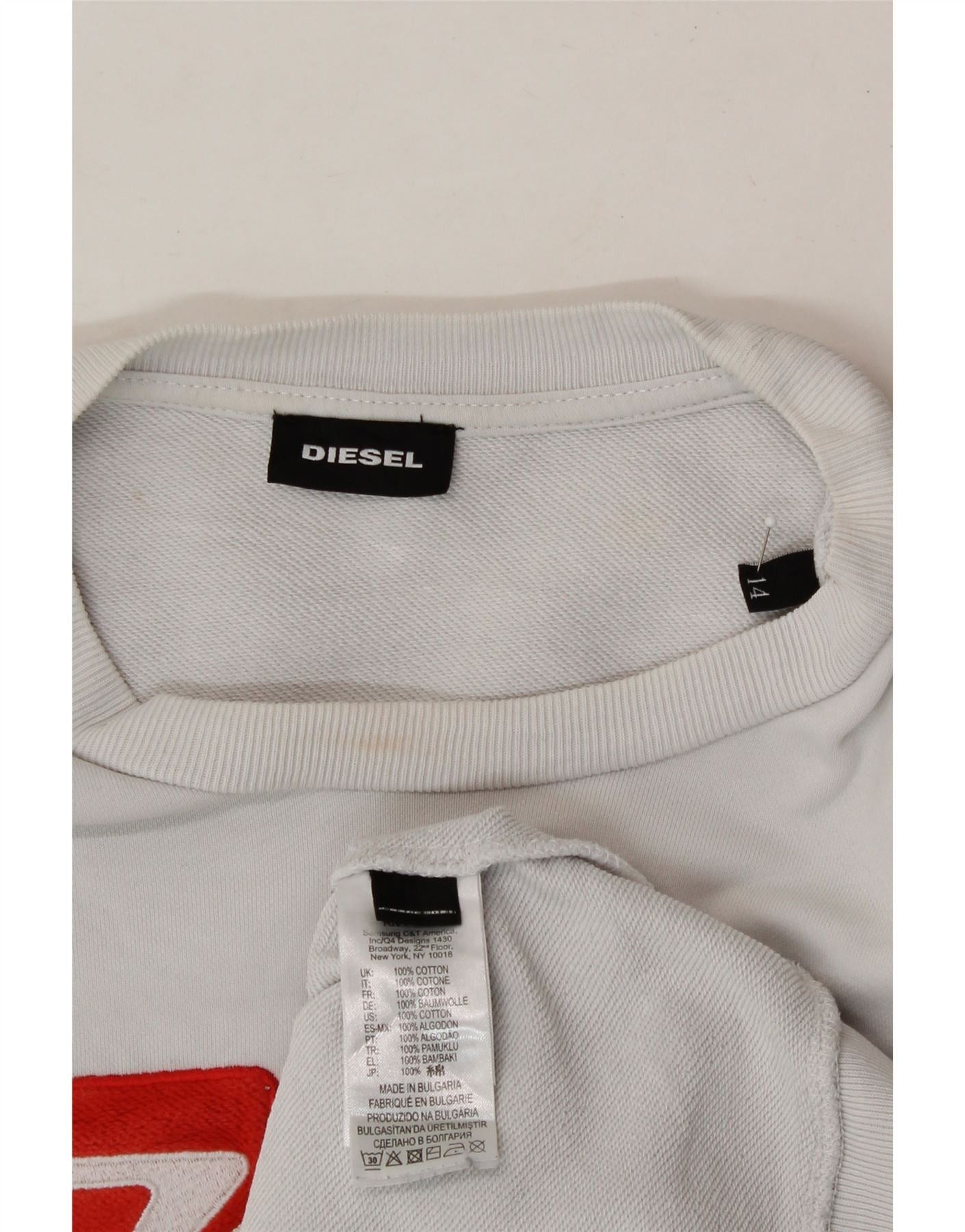 Diesel Boys Graphic Sweatshirt Jumper 13-14 Years White Cotton Size S / US 4 / IT 40 - 5 Thumbnail