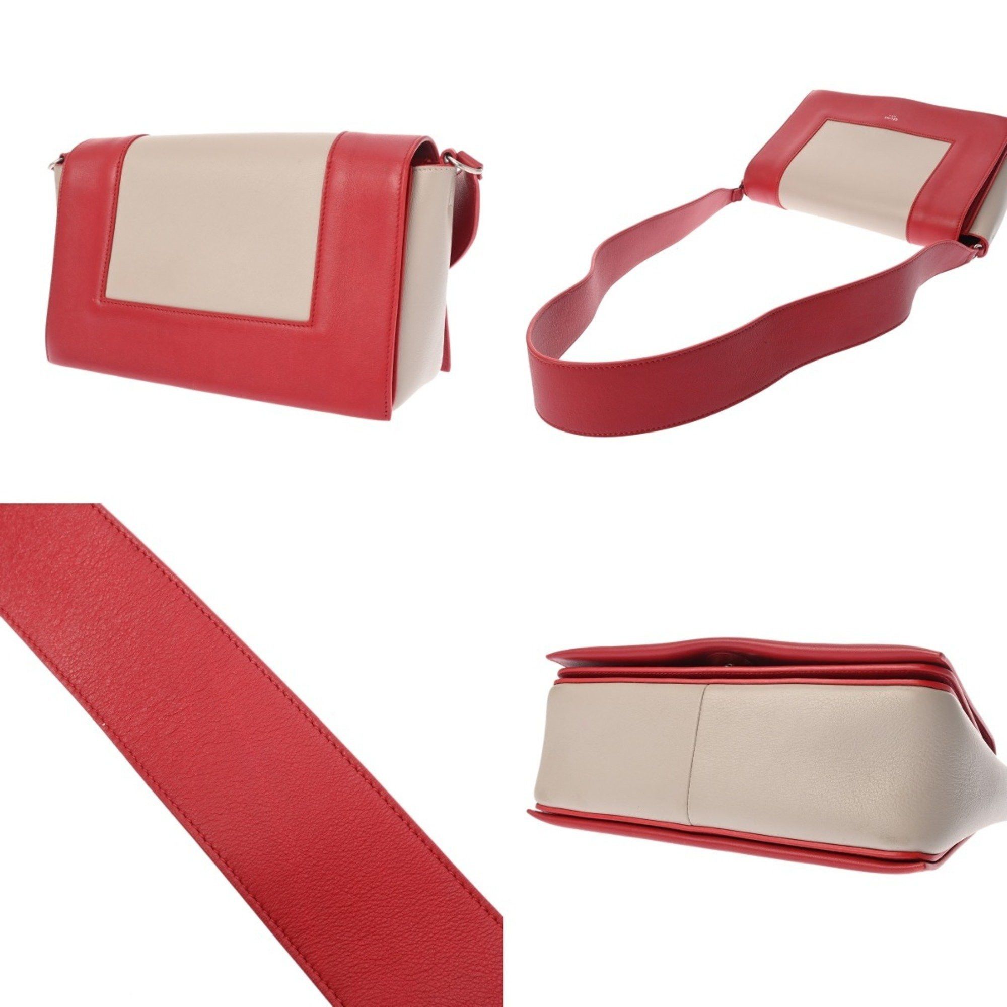 Celine CELINE Frame Medium Shoulder Bag in Red/Gray, Women's Leather Size ONE SIZE - 3 Thumbnail