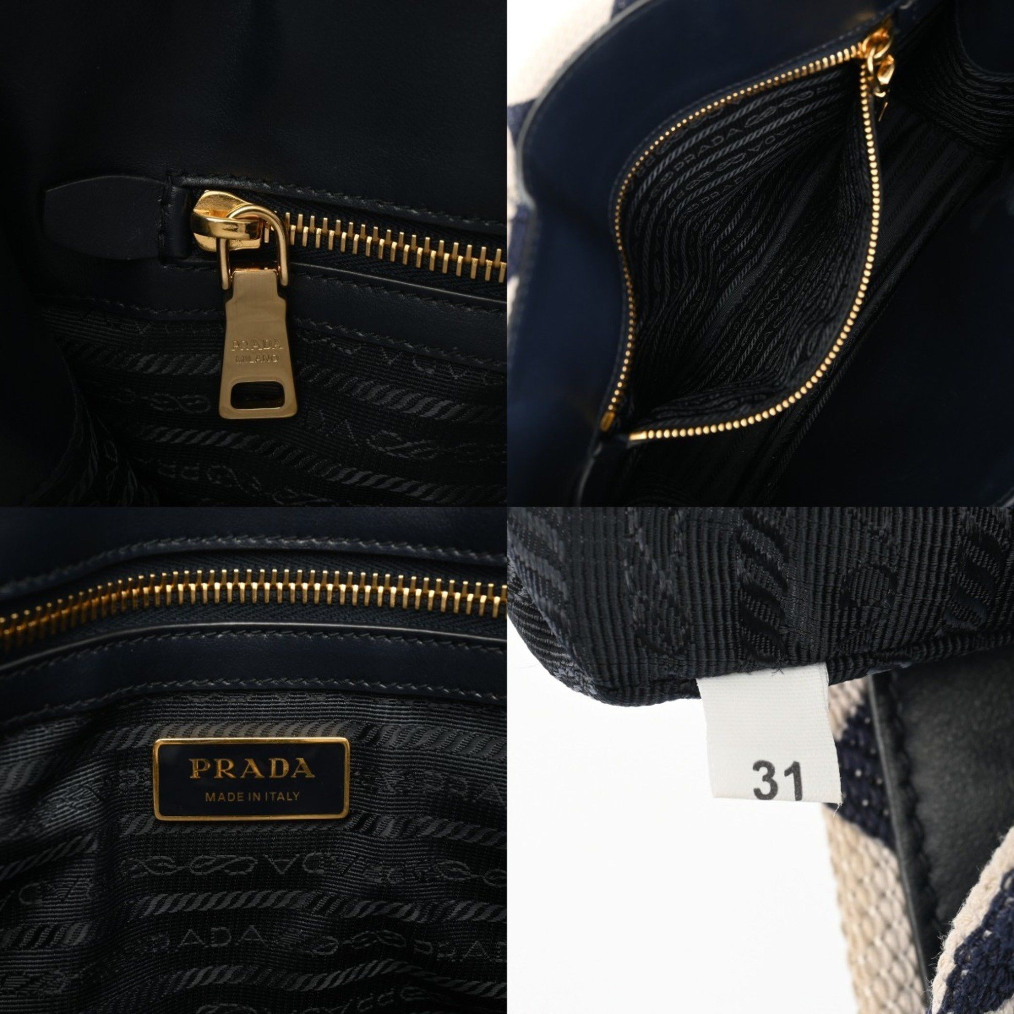 PRADA Triangle Jacquard 2-Way Canvas Tote Bag, Navy/White, 1BA354, Women's