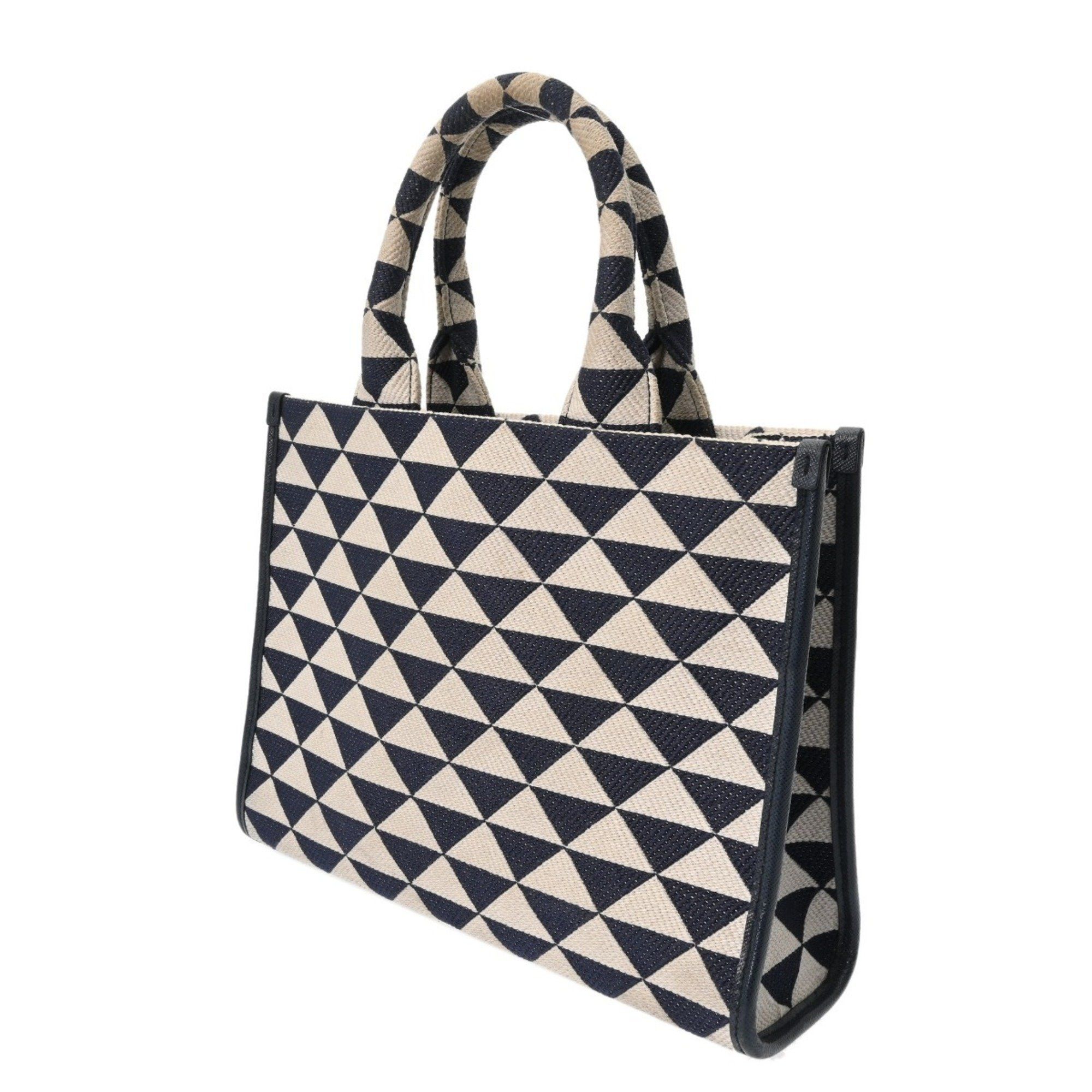 PRADA Triangle Jacquard 2-Way Canvas Tote Bag, Navy/White, 1BA354, Women's