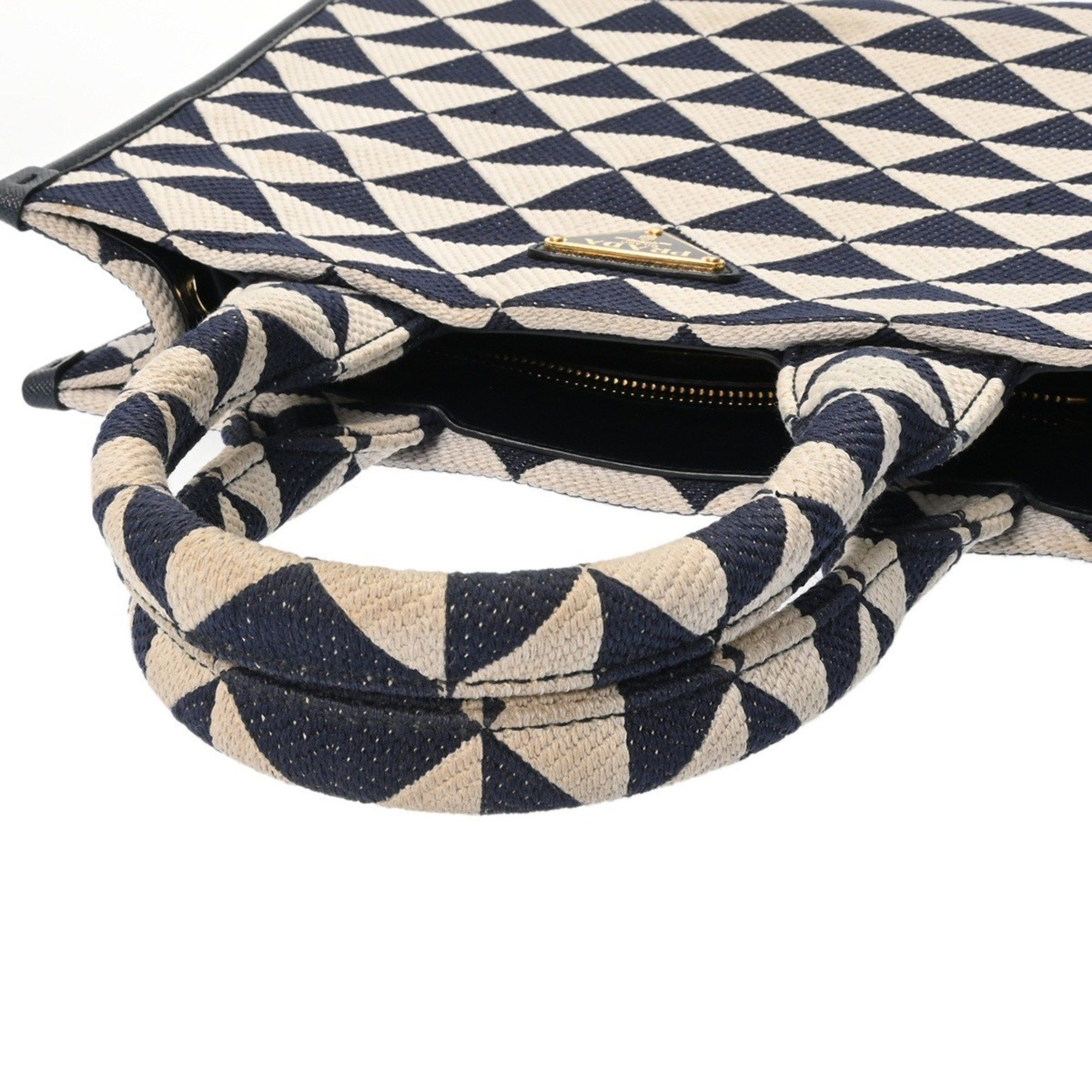 PRADA Triangle Jacquard 2-Way Canvas Tote Bag, Navy/White, 1BA354, Women's