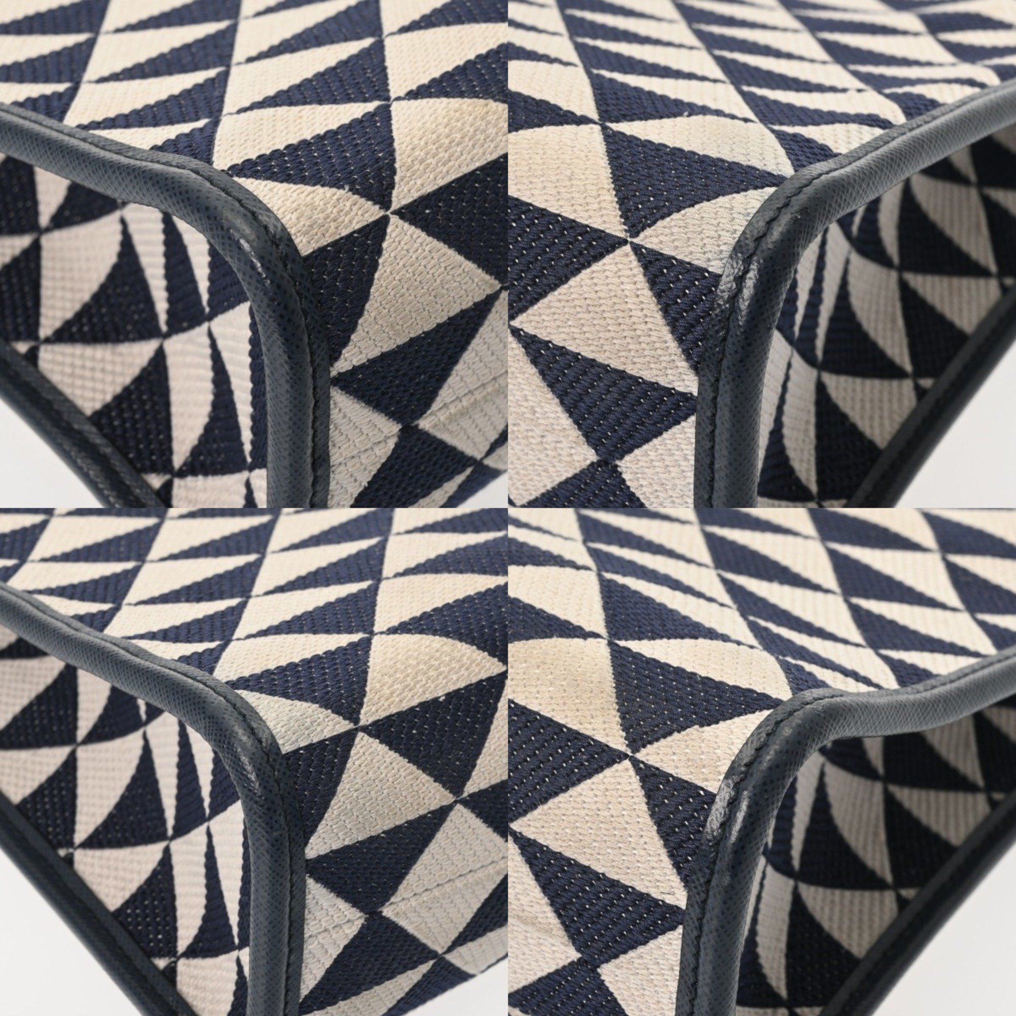 PRADA Triangle Jacquard 2-Way Canvas Tote Bag, Navy/White, 1BA354, Women's