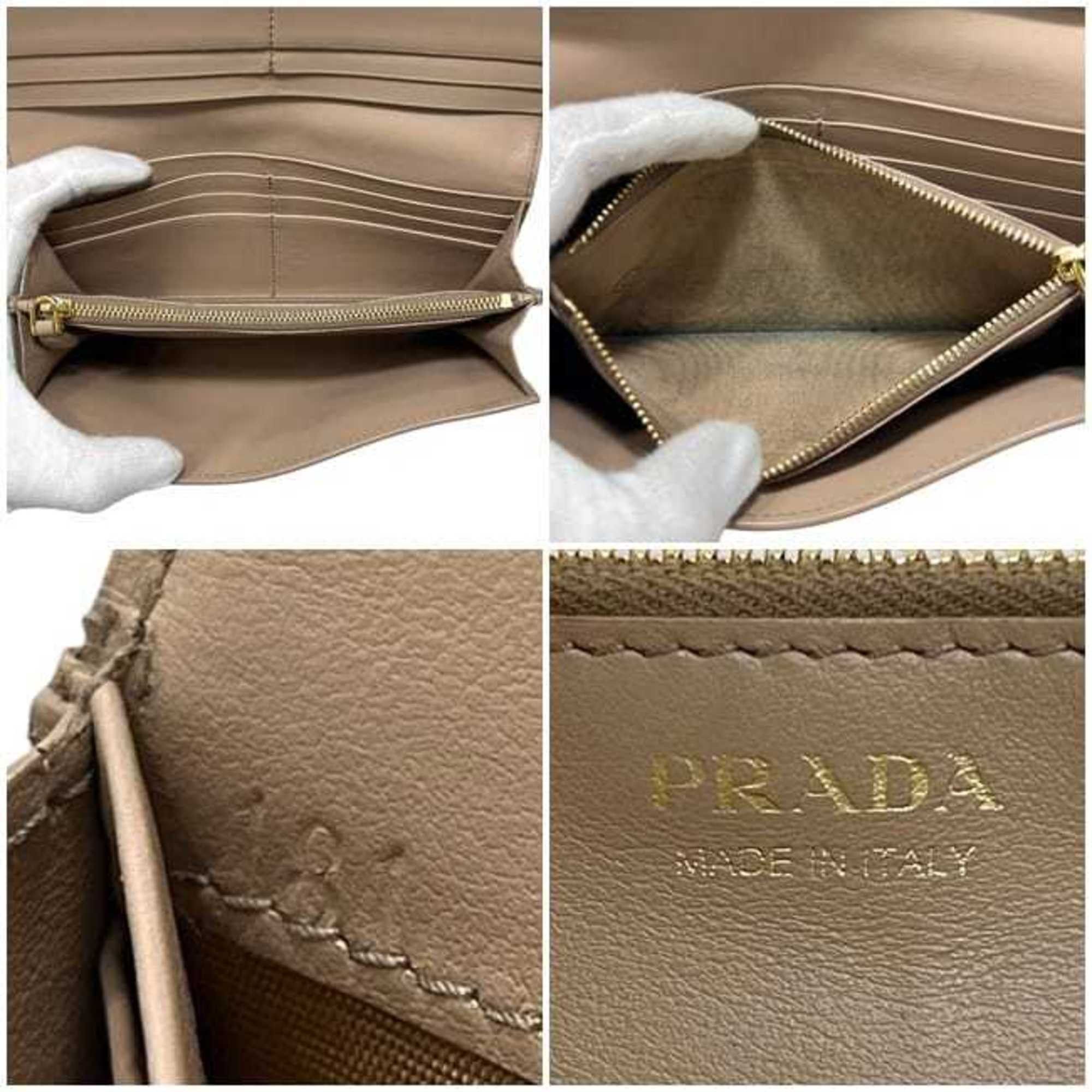 Prada Prada bifold long wallet ec-24229 beige 1MH132 leather 181 PRADA triangle men's women's Size ONE SIZE - 4 Thumbnail