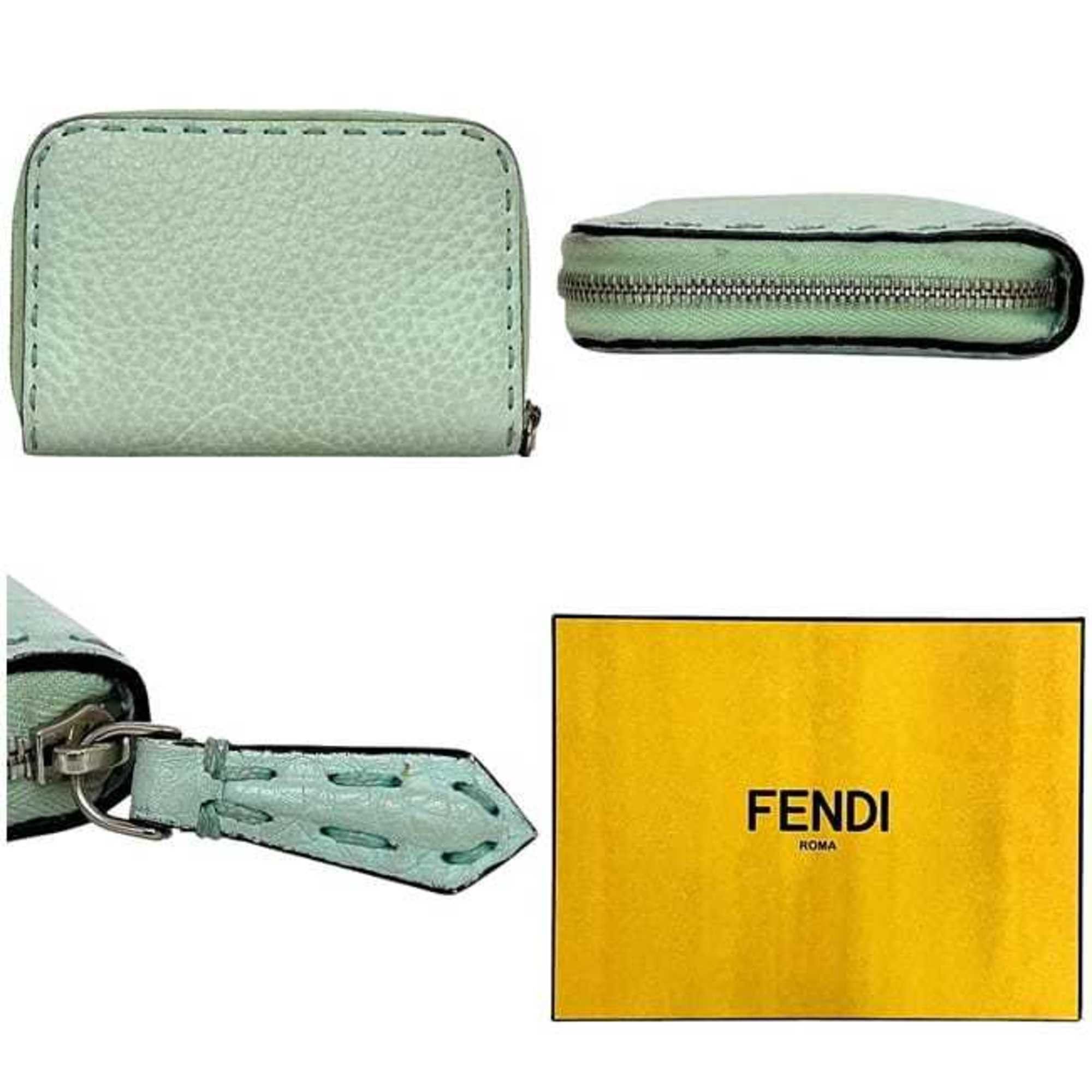 Fendi Fendi coin case ec-24208 light green Selleria 8M343 purse leather S1R 188 02 FENDI compact men's women's stitching earth tones mint Size ONE SIZE - 3 Thumbnail
