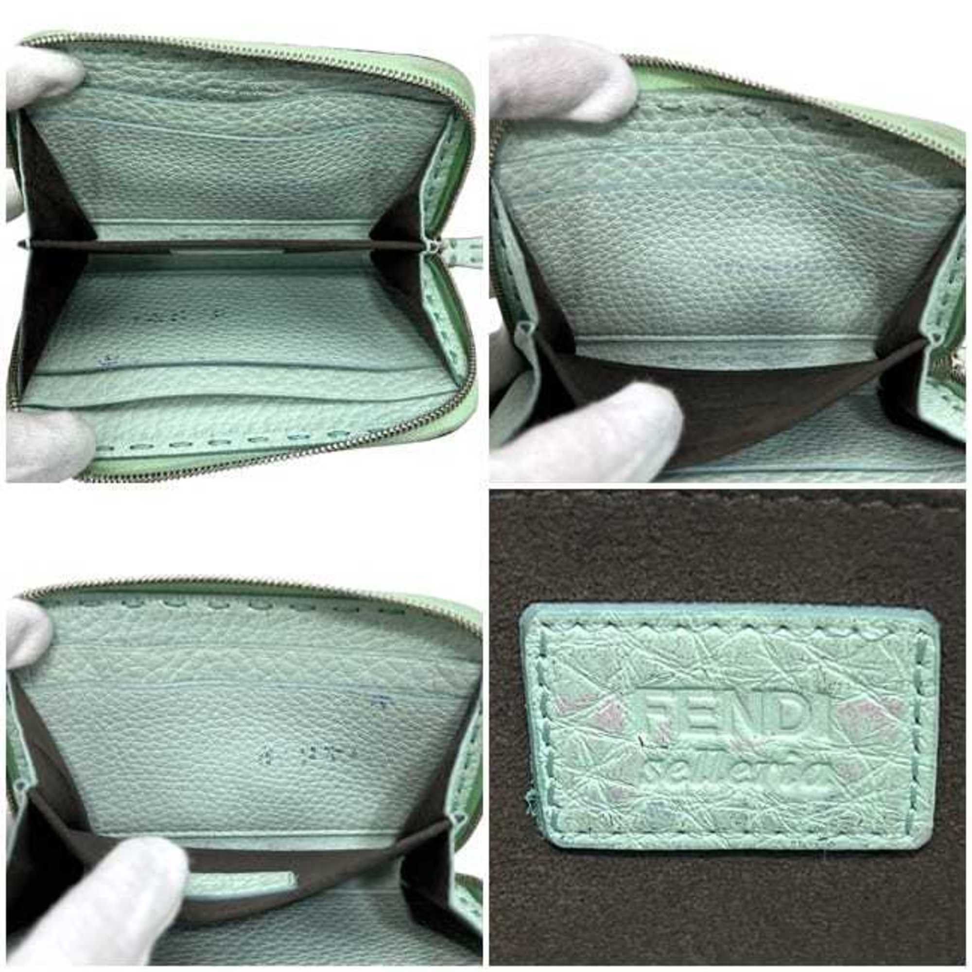 Fendi Fendi coin case ec-24208 light green Selleria 8M343 purse leather S1R 188 02 FENDI compact men's women's stitching earth tones mint Size ONE SIZE - 7 Thumbnail