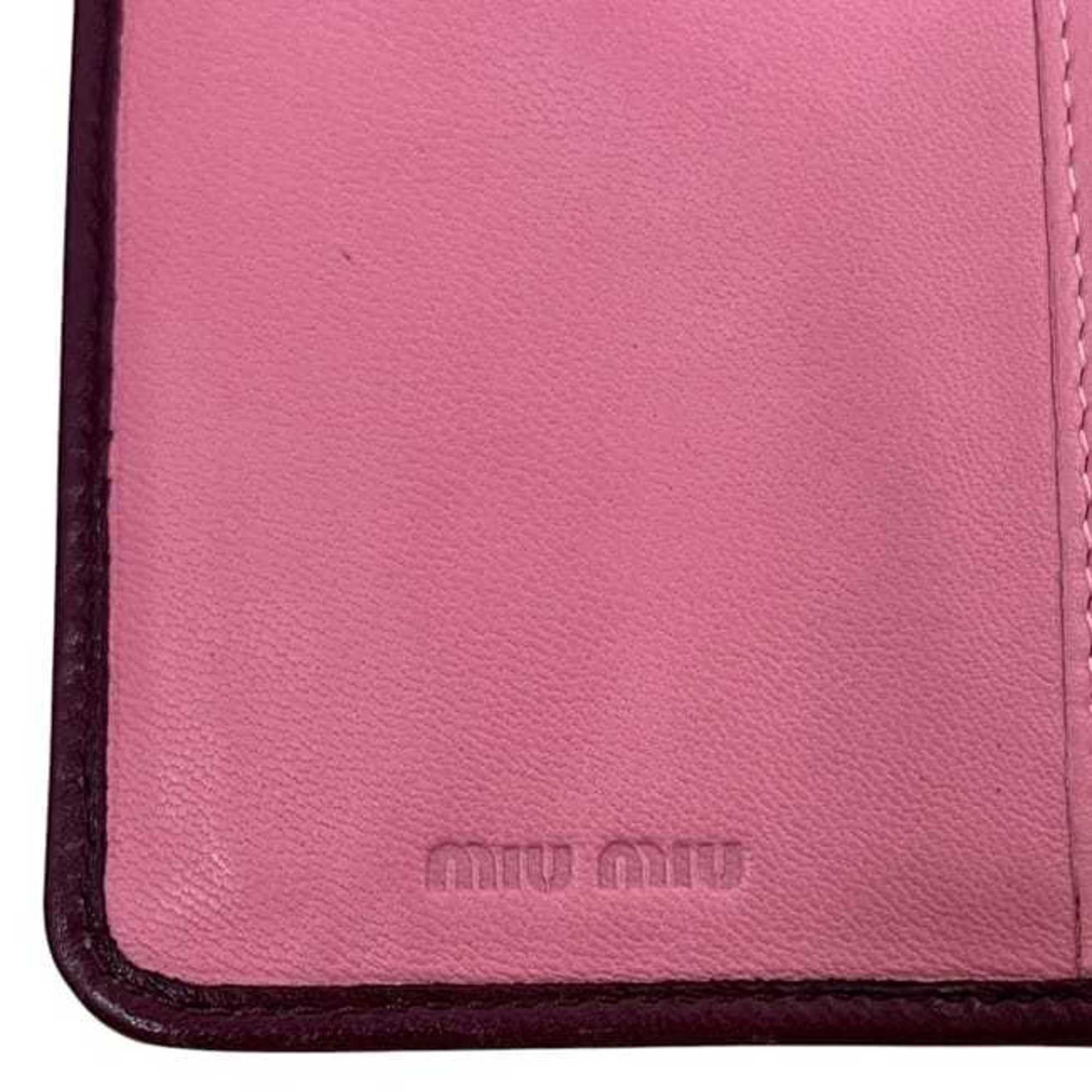 Miu Miu Miu Miu Miu Tri-fold Bag ec-24293 Pink Bordeaux Matelasse 5ML225 L-Shaped Leather 197A Hardware Men's Women's Two-Tone Black Size ONE SIZE - 6 Thumbnail